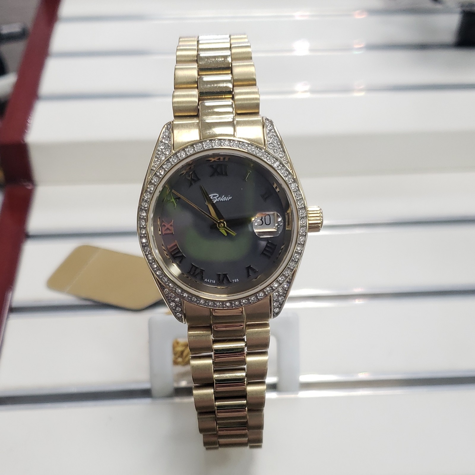 Belair Women’s Quartz Analog Wristwatch Gold Bracelet Black Dial