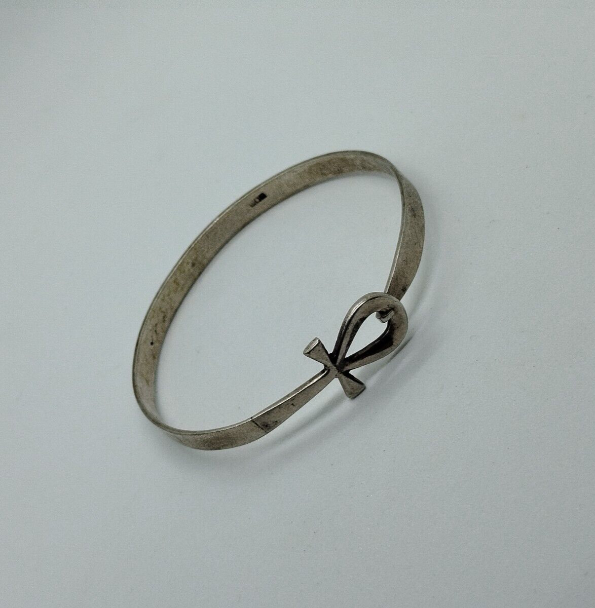 Vtg Egyptian Cross Bracelet Solid Silver 10.6g