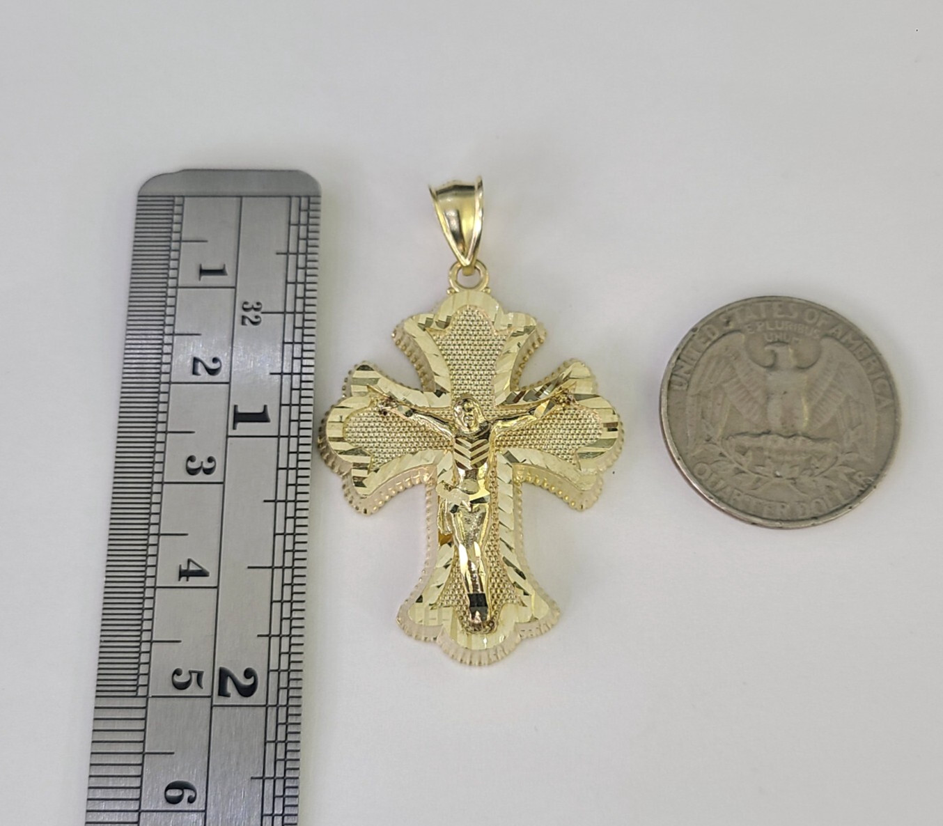 REAL 10k Jesus Crucifix Cross Charm Rope Chain Pendant 4mm Necklace Set 18″-28″