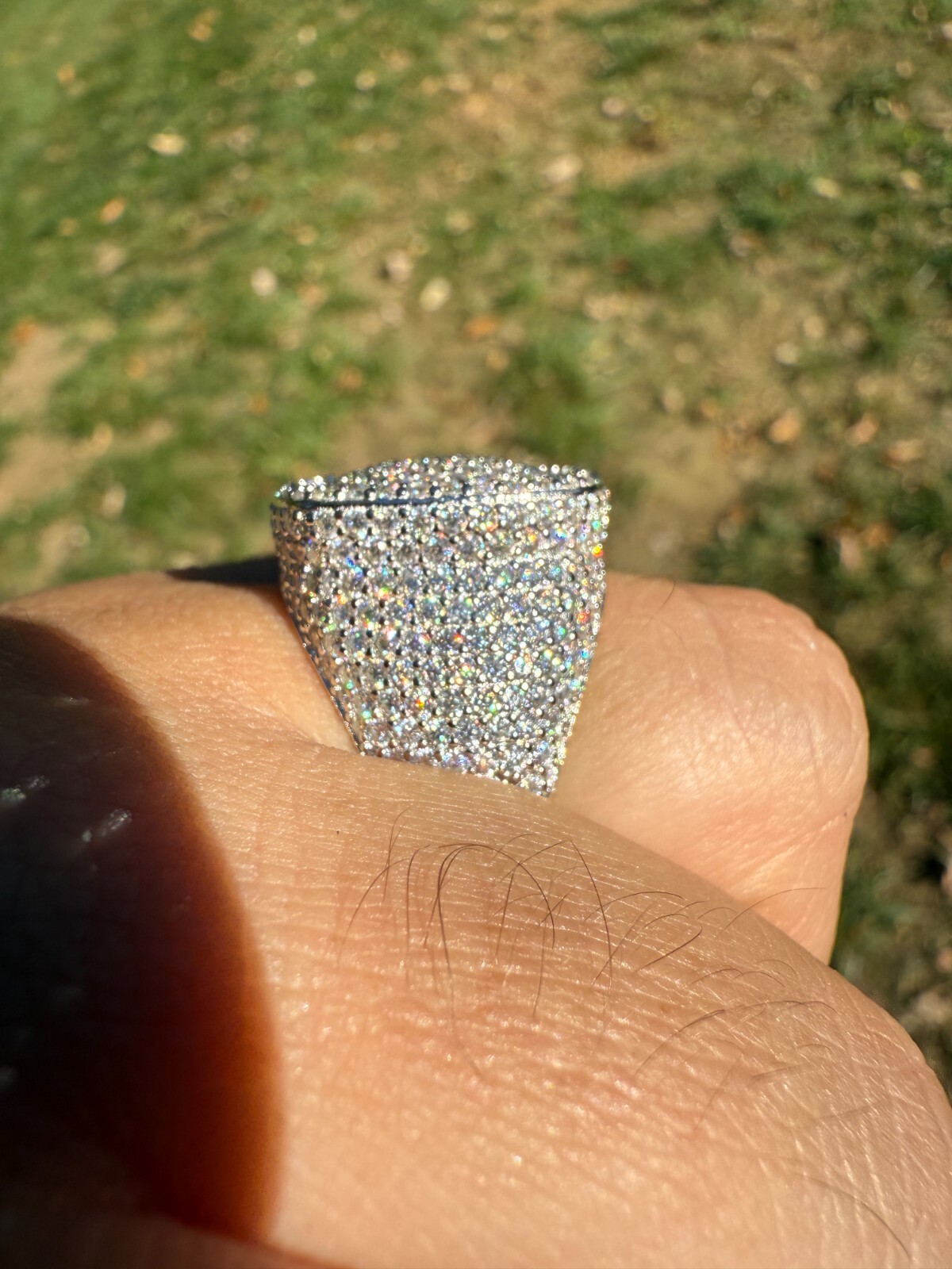 MOISSANITE Mens Large Fully 3D Square Dome Iced Hip Hop Ring 925 Sterling Silver