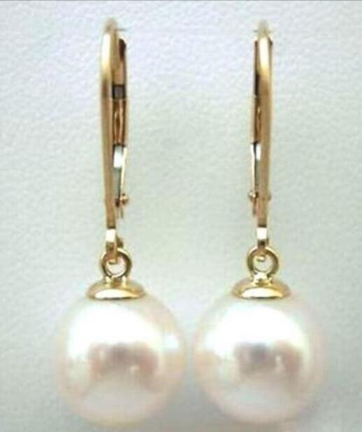 NEW HUGE AAA+10MM PERFECT ROUN SOUTH SEA WHITE PEARL EARRINGs 14K SOLID GOLD