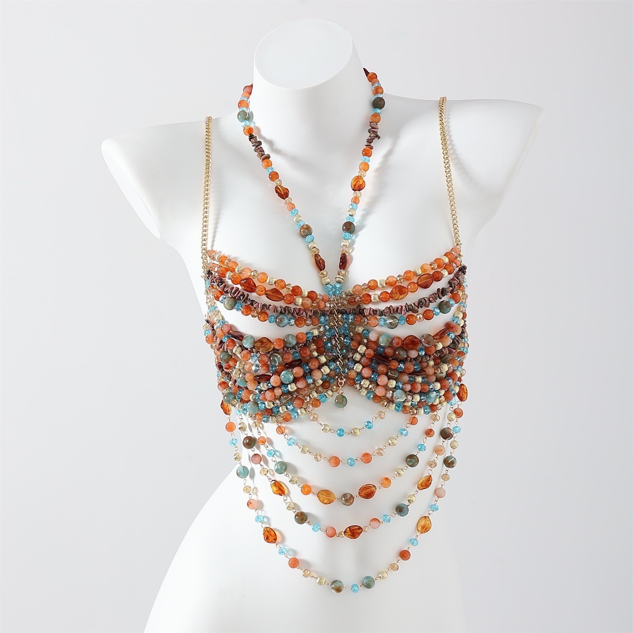Beaded Neck Body Chain For Womens Beaded Tops Bra