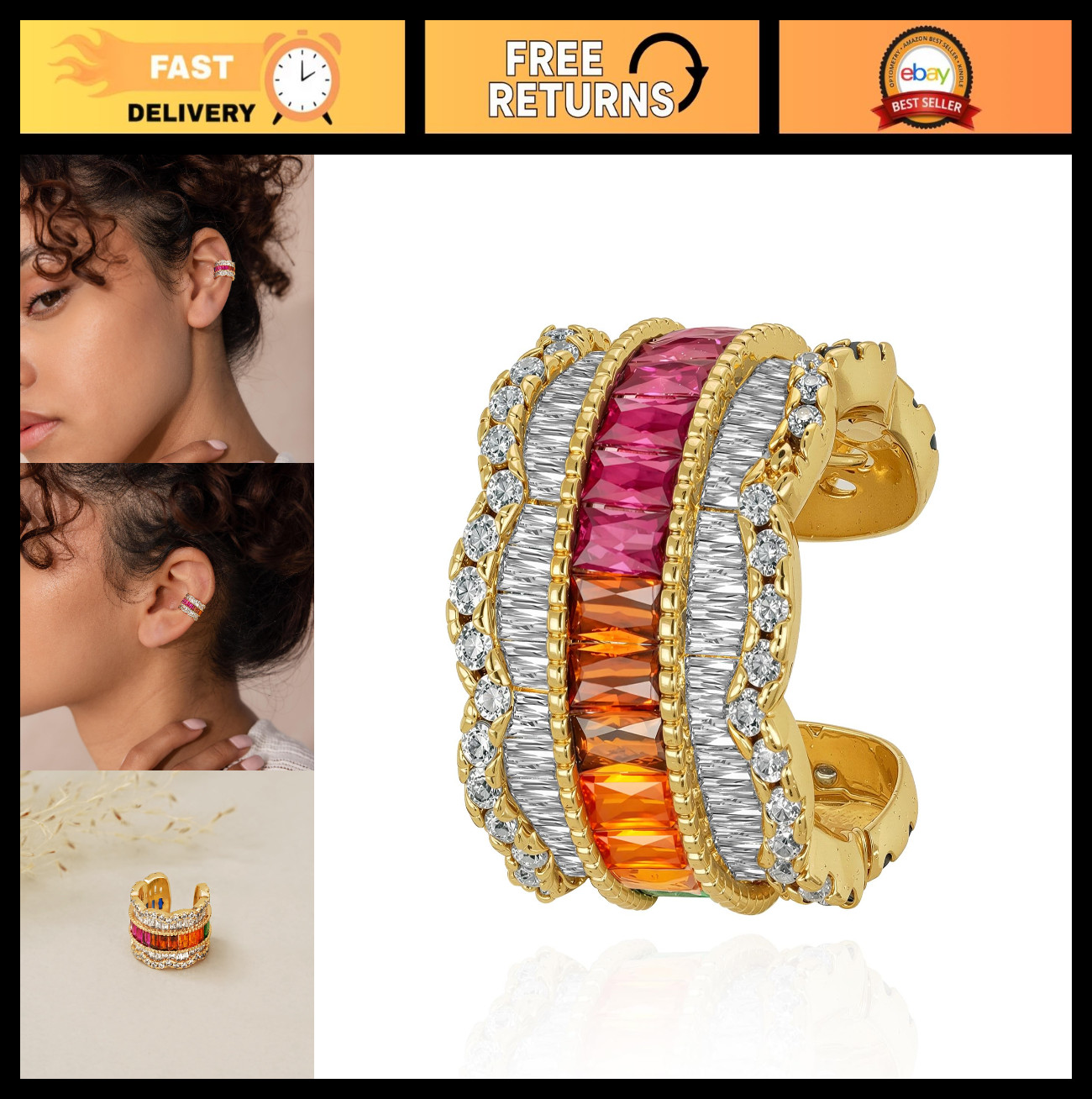 Non-Piercing 14K Gold Plated Ear Cuff Earrings for Women – Lightweight Clip-On C