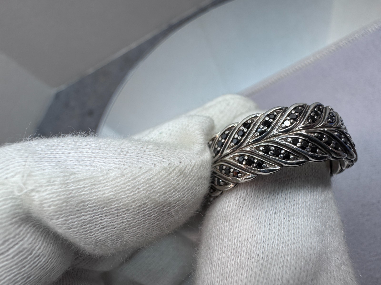 David Yurman Sterling Silver Men’s Diamond Chevron Pave Band Ring 9mm – Size 11