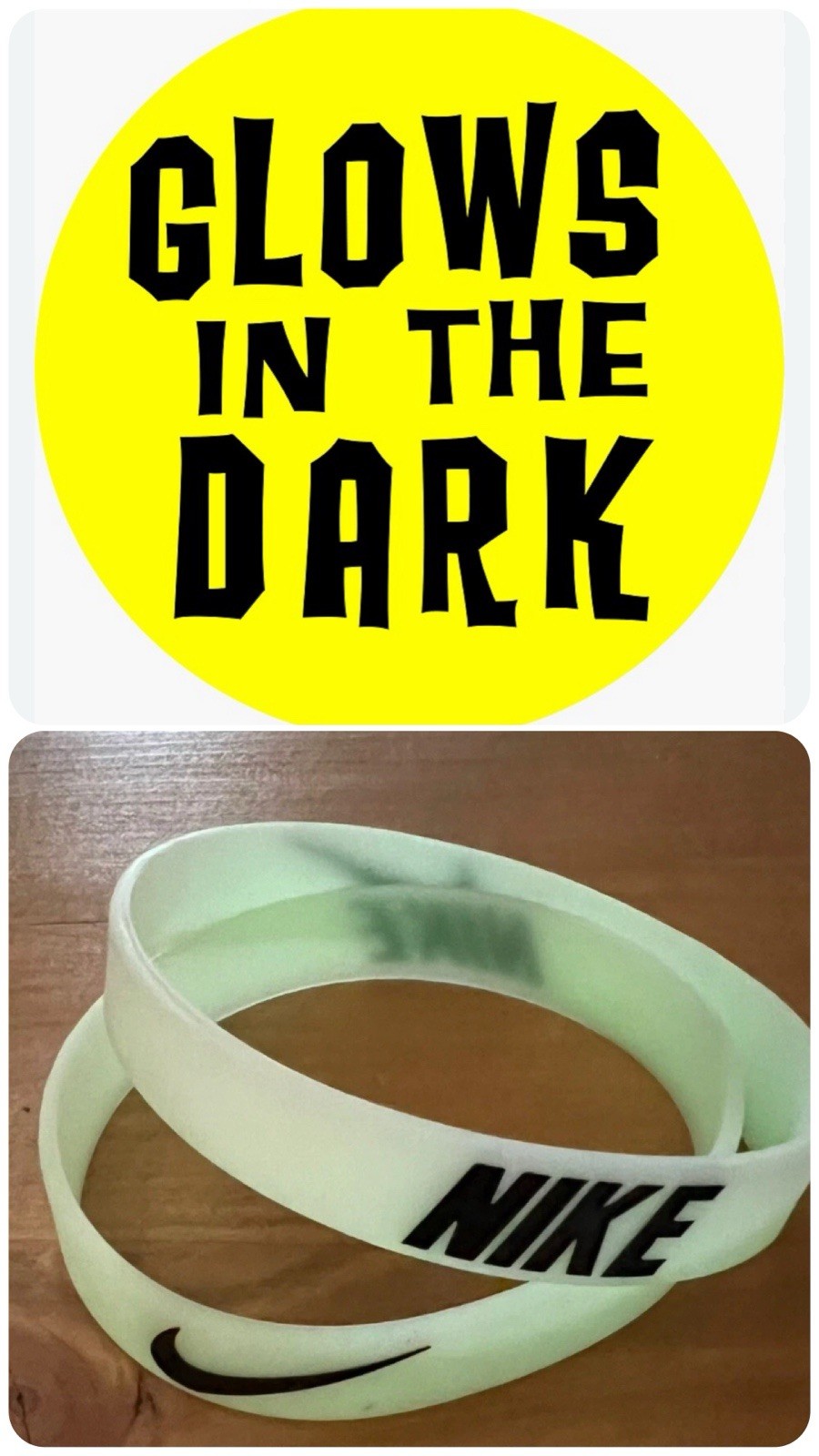 Nike Baller Band Rubber Bracelet White Black AF1 Panda Dunks GLOWS IN THE DARK ✨