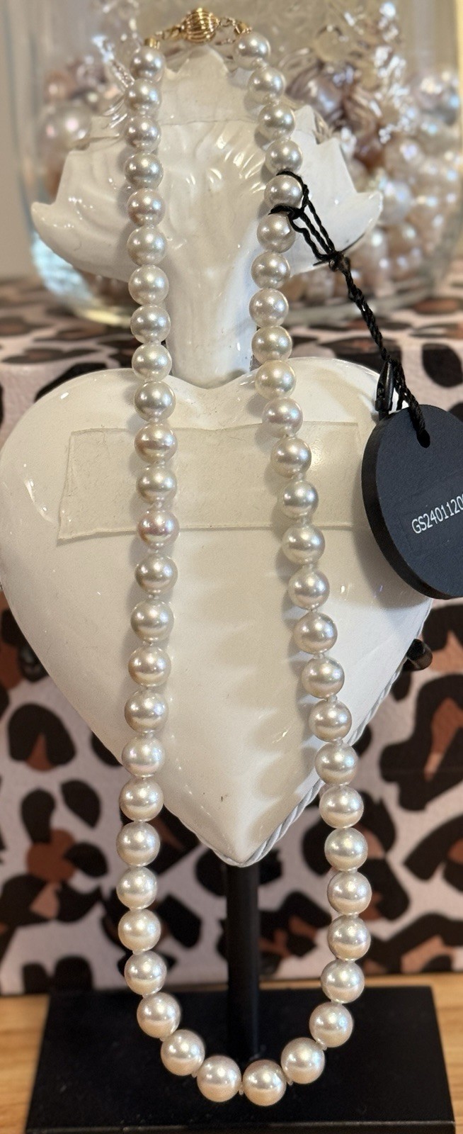 Certified Madama Akoya Saltwater Pearl Necklace 7-7.9 mm Gray 14K Gold CGRL 14k