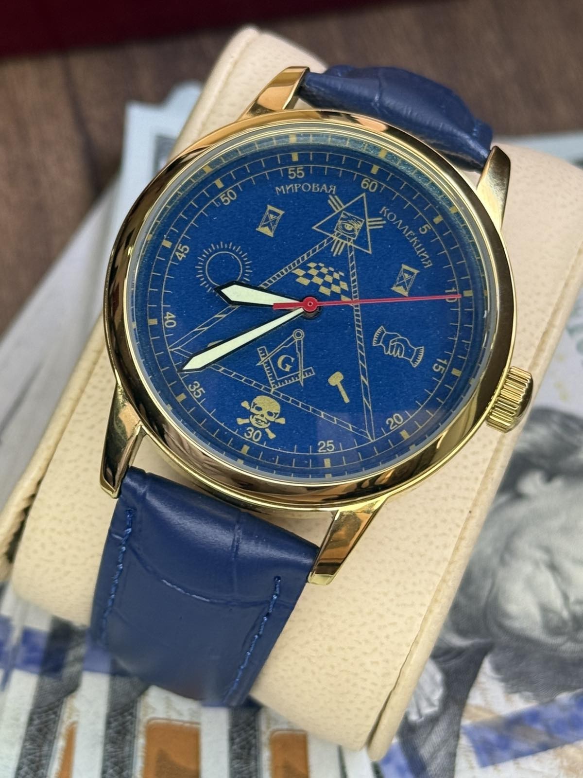 Mason Raketa 1990s Watch,Blue Soviet Mechanical Skull Men’s Wrist Pyramid USSR