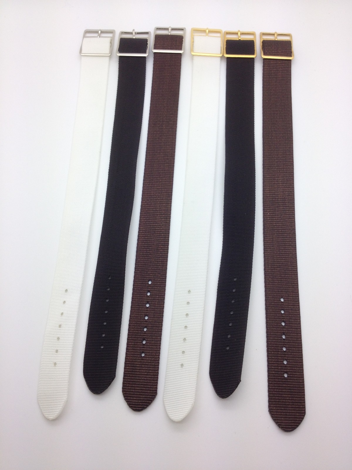 18mm White Black Brown Canvas Nylon One Piece Slip Thru Watch Band Waterproof