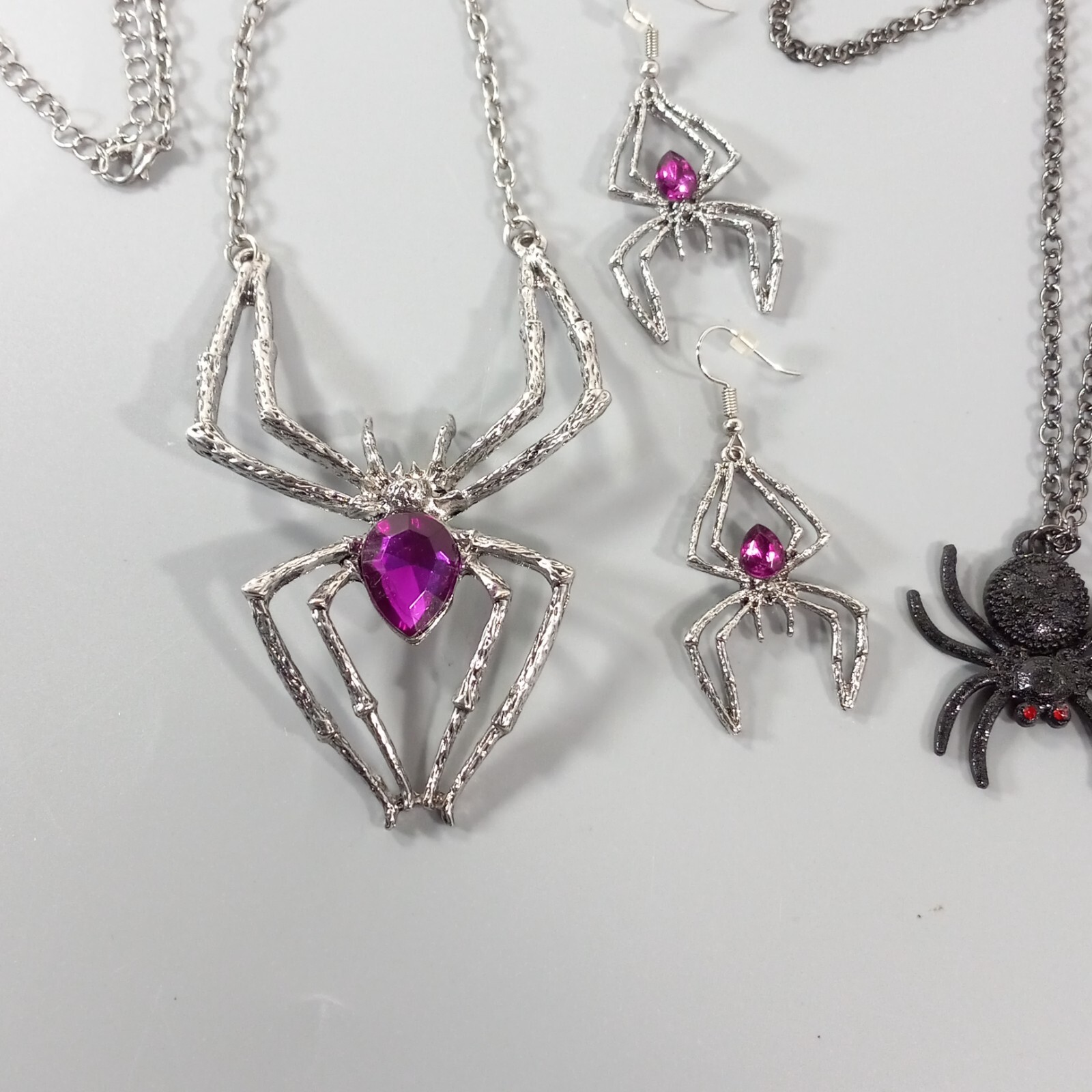 Spider Necklace Earring Sets Goth Halloween Rhinestone Fashion Jewelry Cosplay