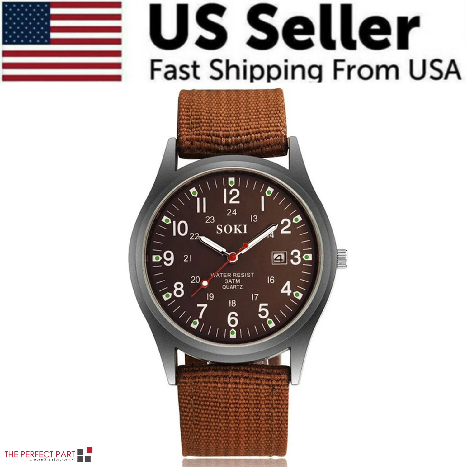 Men Army Luminous Quartz Watch Nylon Strap Date 24H Wrist Watch