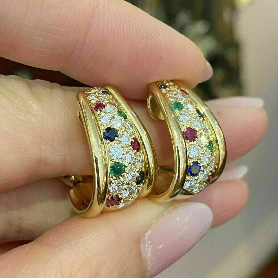 1.50Ct Round Cut Simulated Diamond Huggie Hoop Earrings 14K Yellow Gold Plated