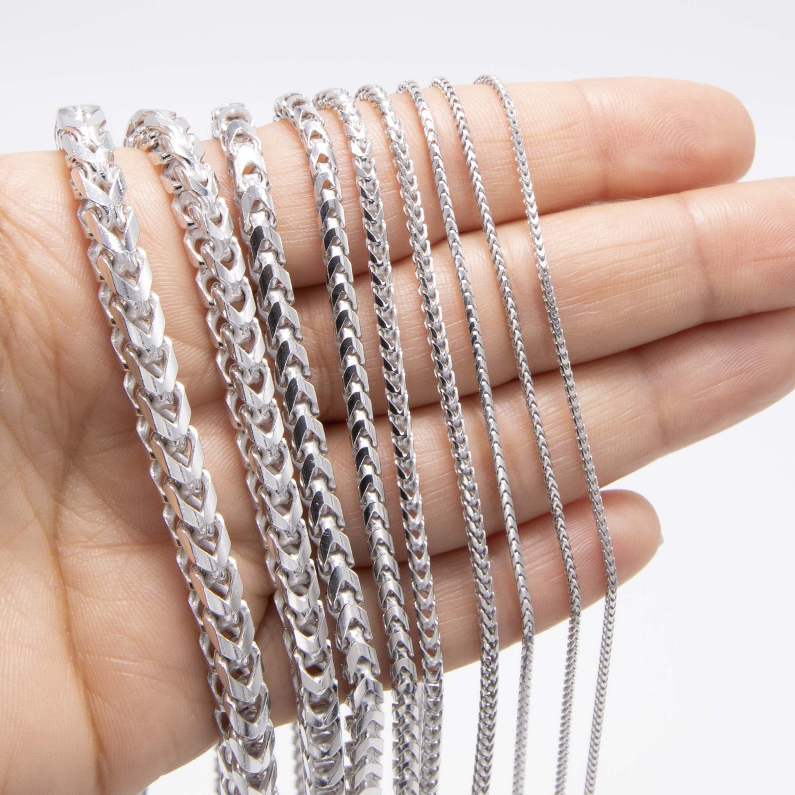Rhodium Franco Chain Solid Sterling Silver 925 Italy All Sizes