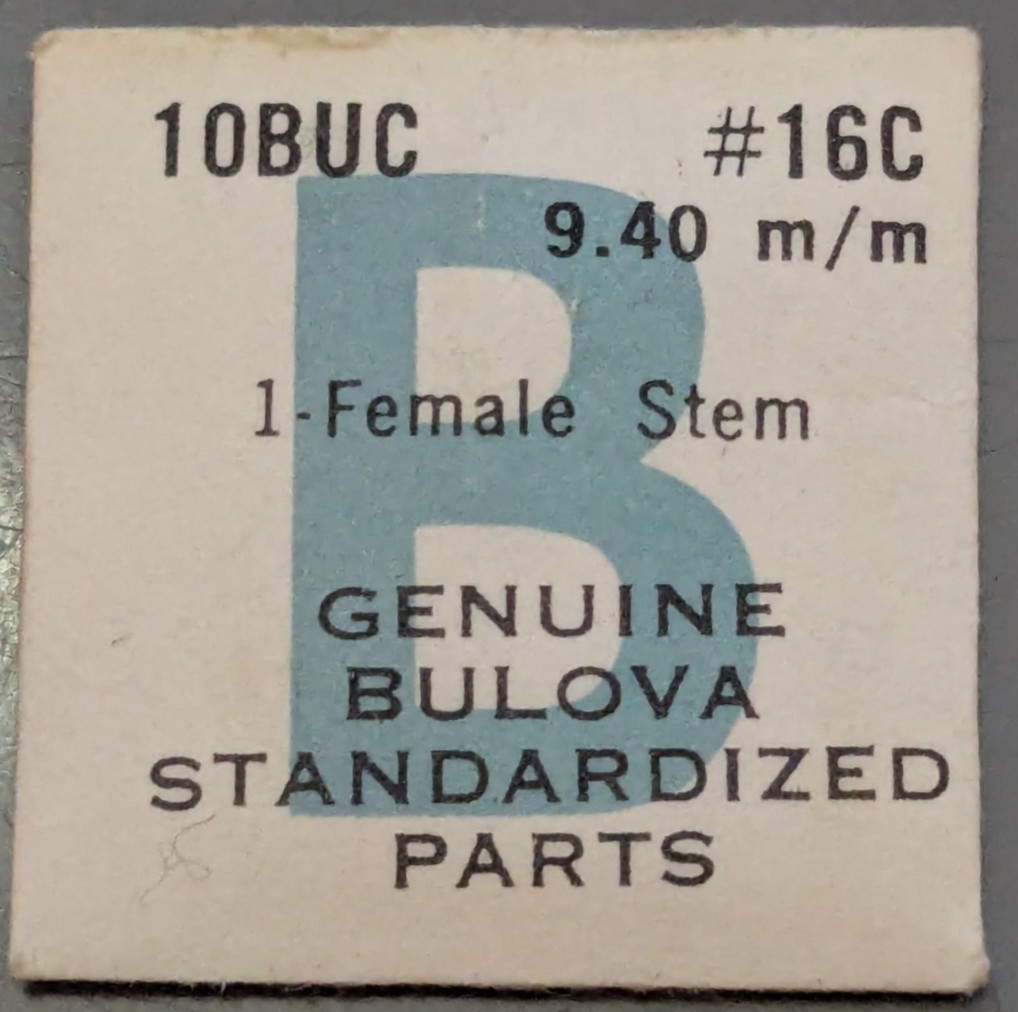 NOS NEW Genuine Bulova Cal. 10BUC – # 16C 9.40 mm Female Stem – Watch Part