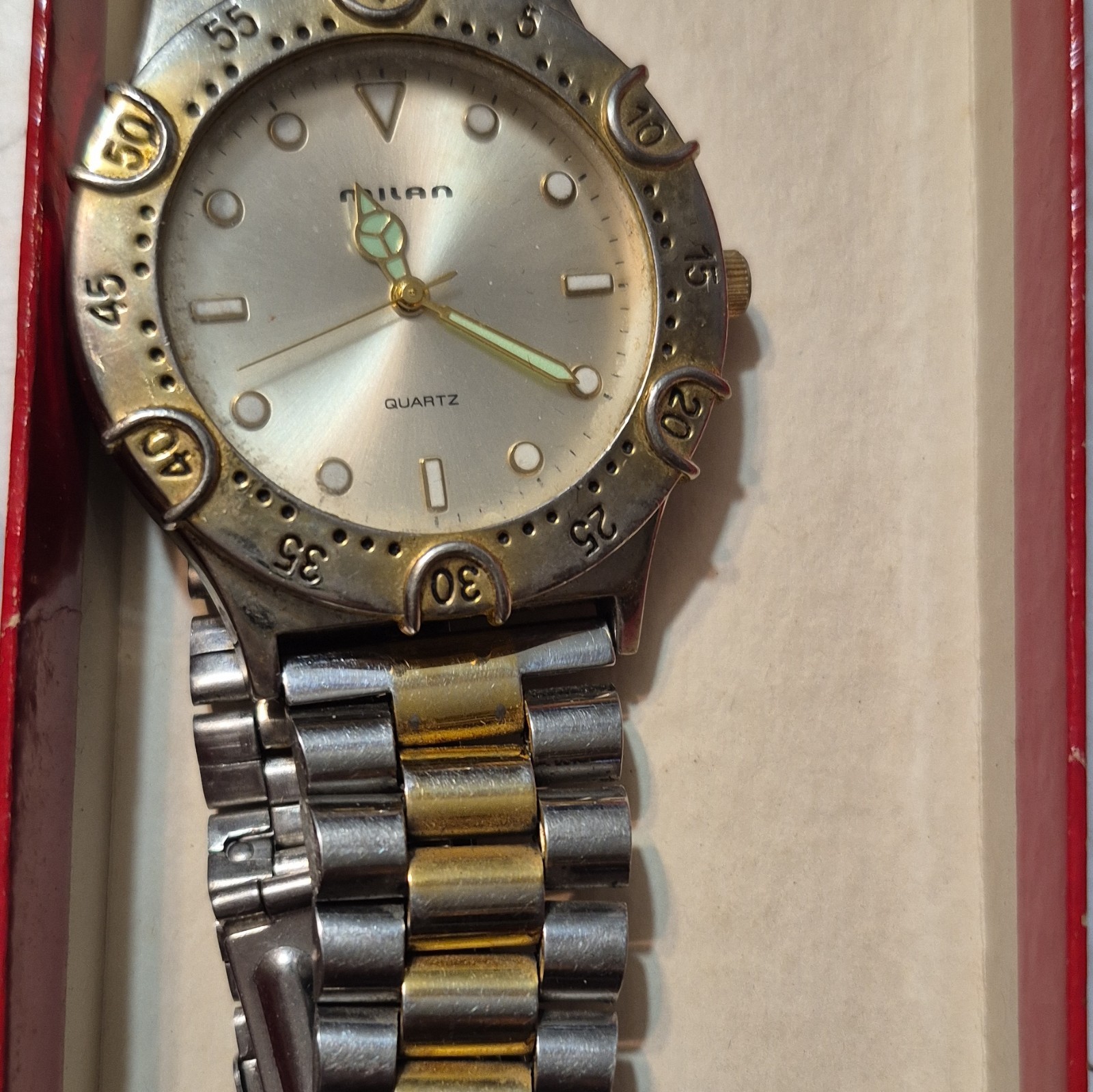 Milan Quartz Two-Tone Stainless Steel Analog Watch Round Bracelet Silver Dial