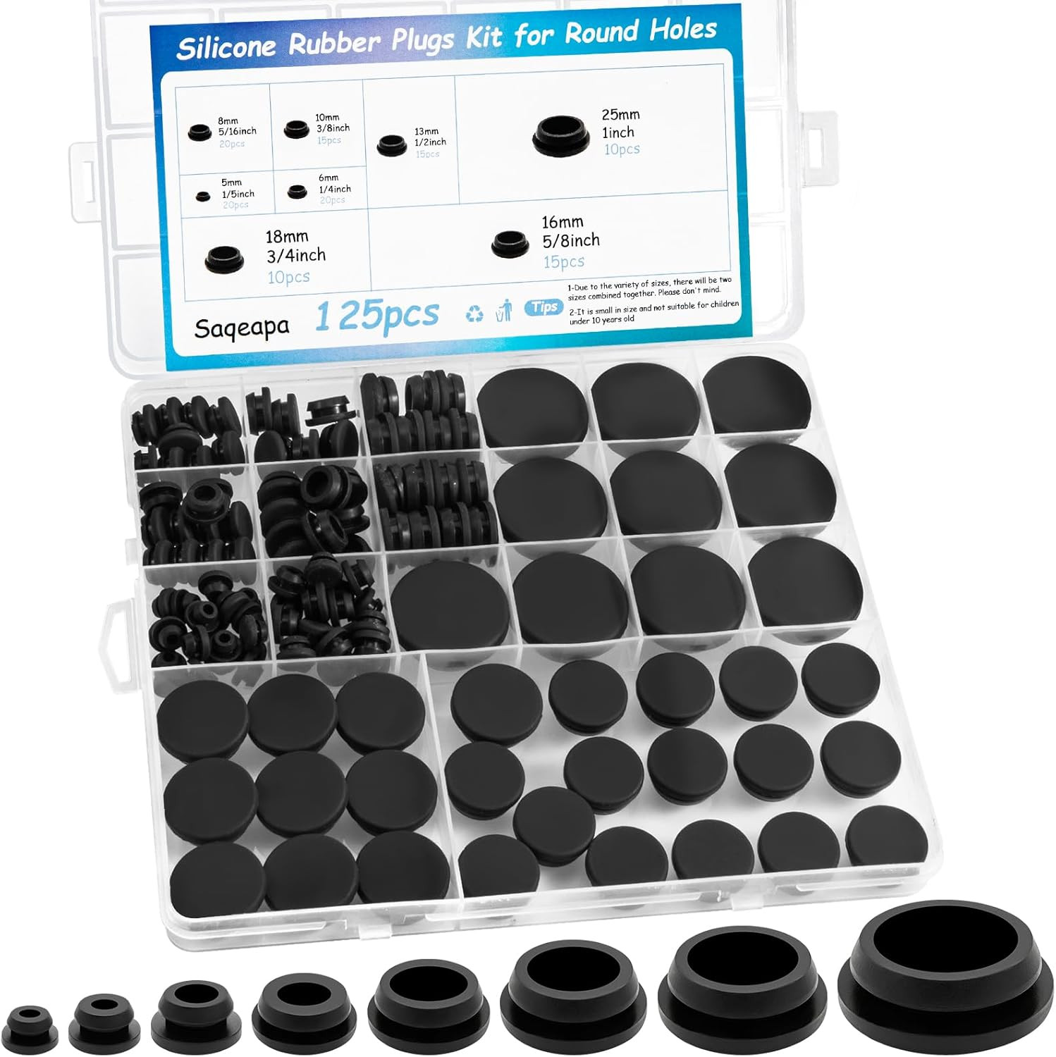 125PCS Rubber Plugs for round Holes, Premium Black Rubber Hole Plugs, Various