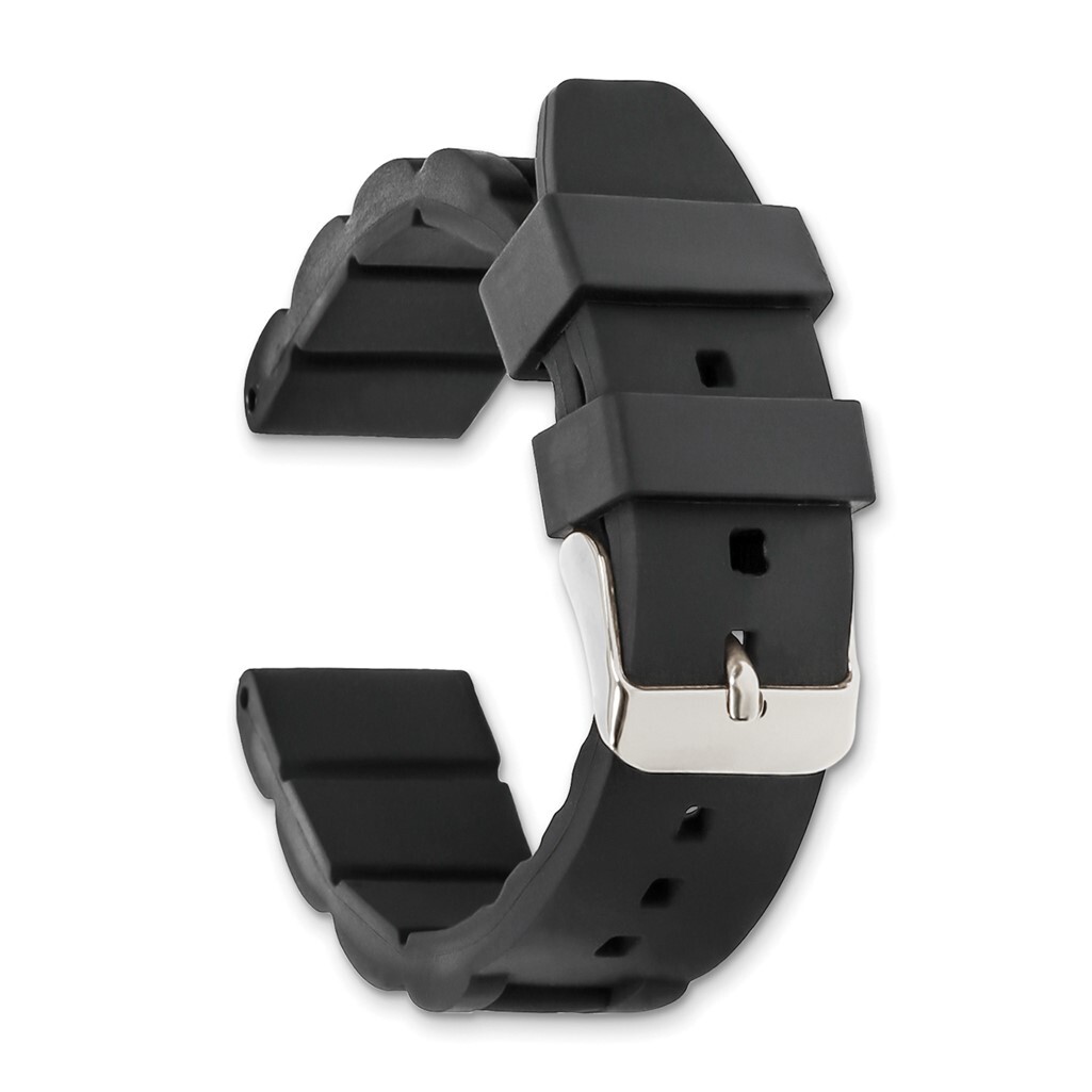 DeBeer 20mm Black Link Style Silicone Rubber Stainless Steel Buckle Watch Band