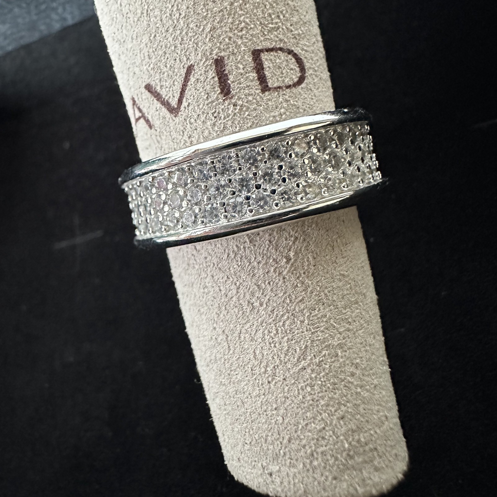 David Yurman 8.5mm Three Row Band Ring 925 Sterling Silver Pavé Diamonds Size 7