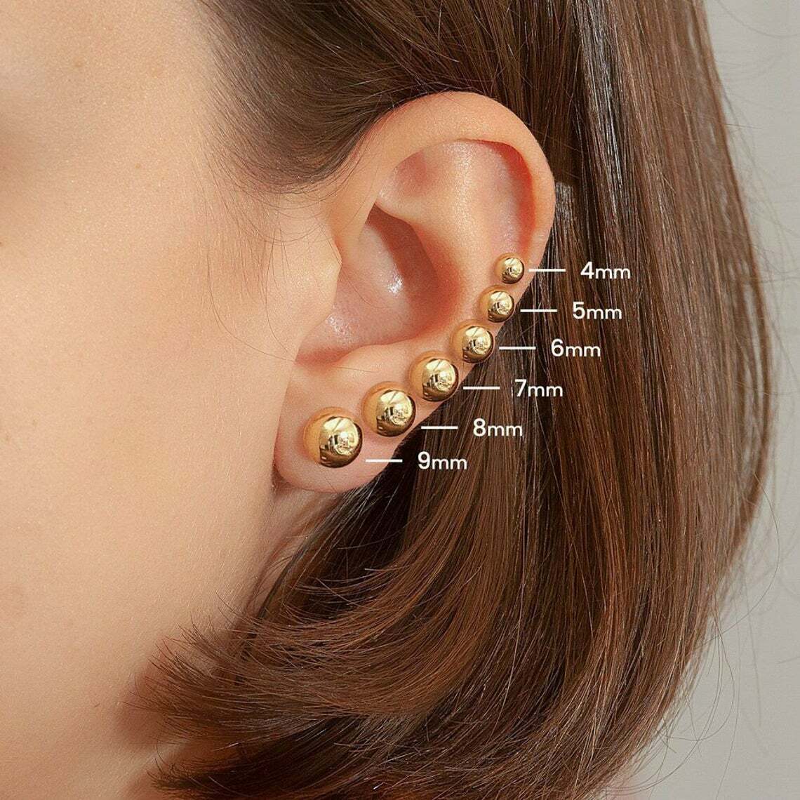 14k Yellow Gold Ball Stud Earrings Push Back 2 mm 3mm 4mm 5mm 6 mm 7 mm 8mm