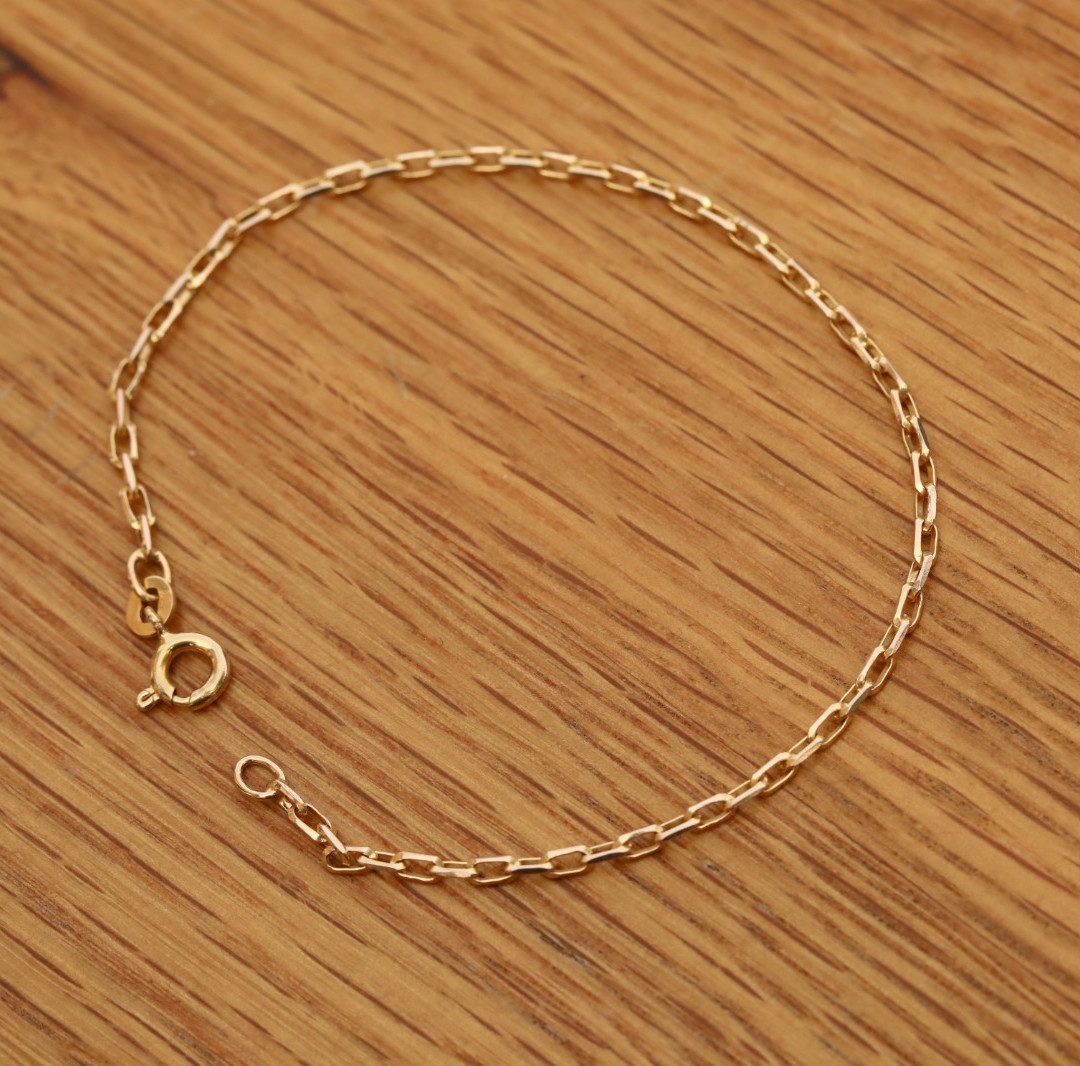 9ct Solid Yellow Gold Box Chain Bracelet 7″ 18cm Vintage cleaned & polished