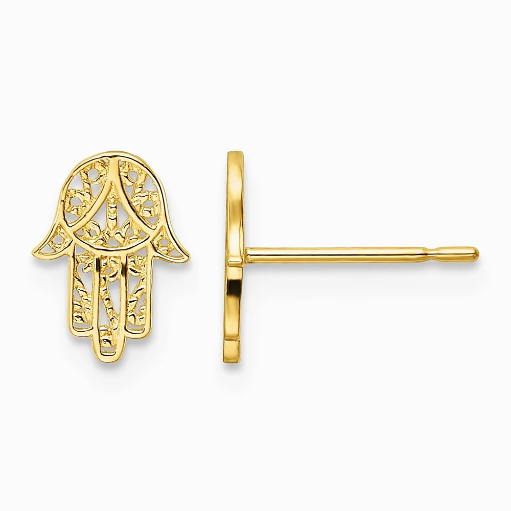 14K Yellow Gold Hamsa Post Earrings