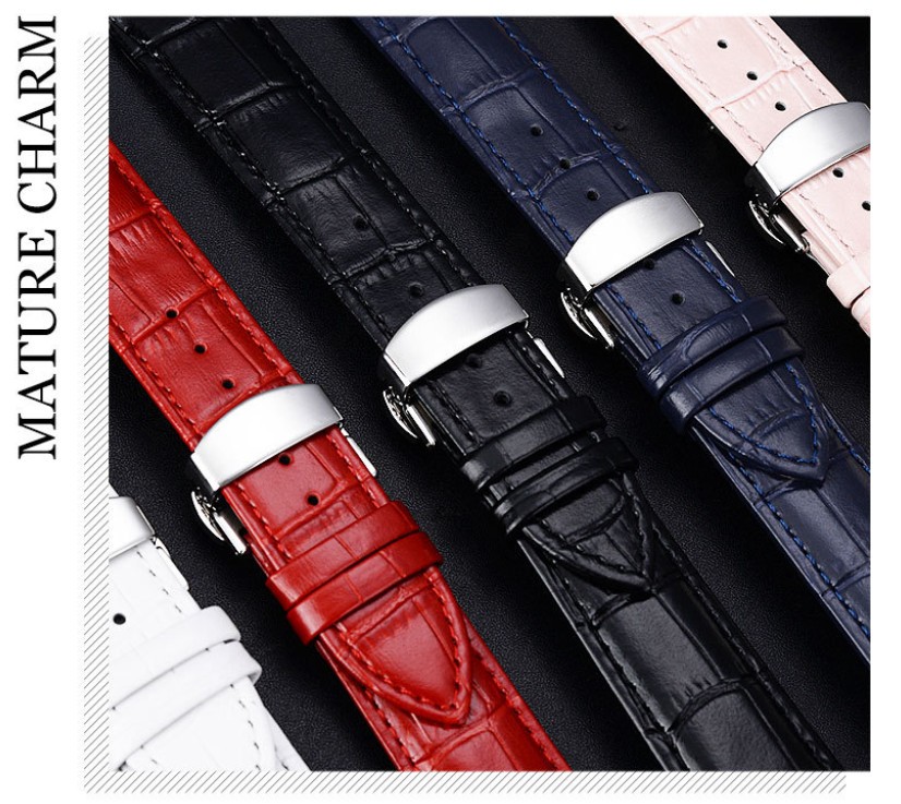 Curved End Leather Watch Band Bracelet Strap Replacement Deployment Clasp Buckle