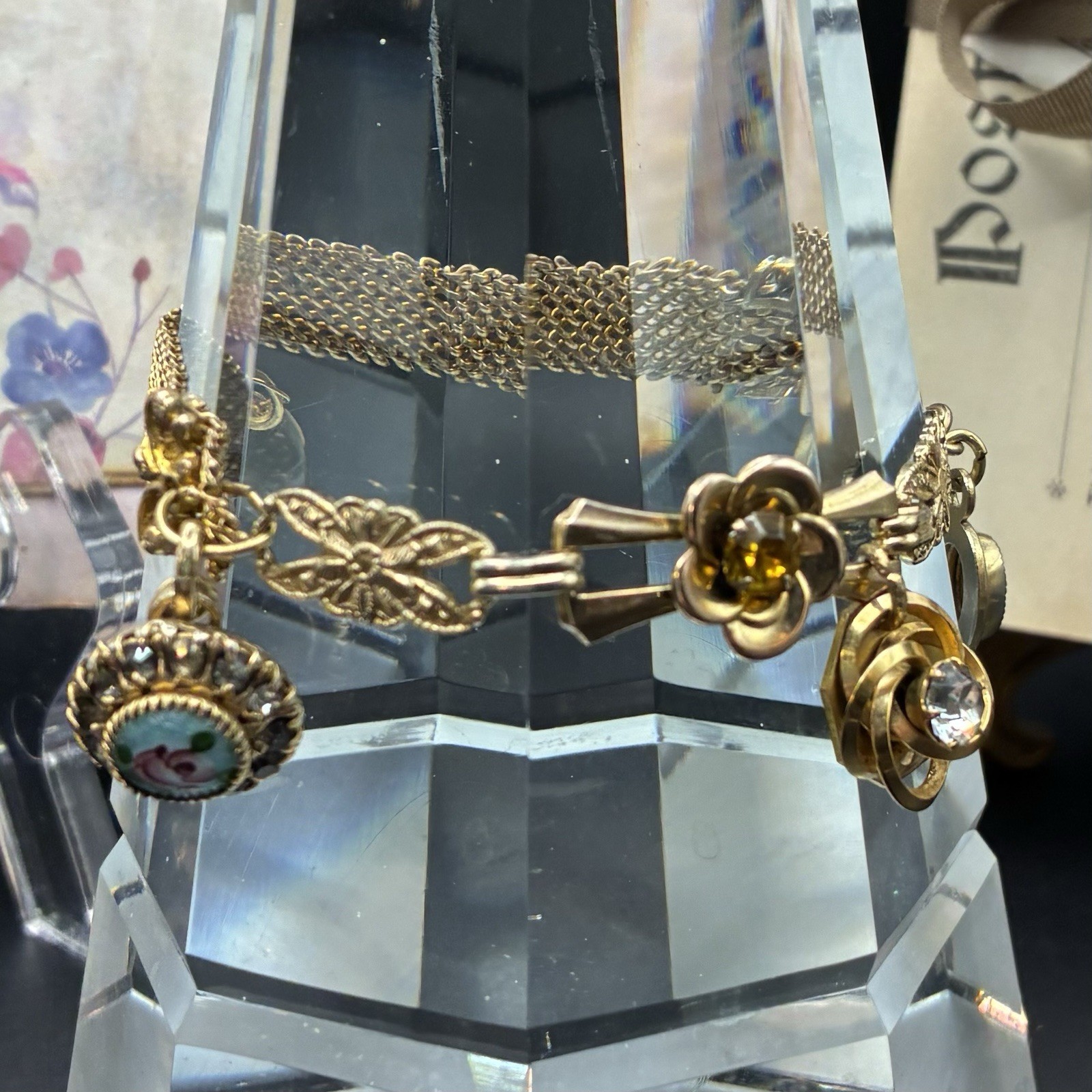 Custom Vintage Gold Filled Pocket Watch & Mesh Chain Bracelet w Charms & Regalia