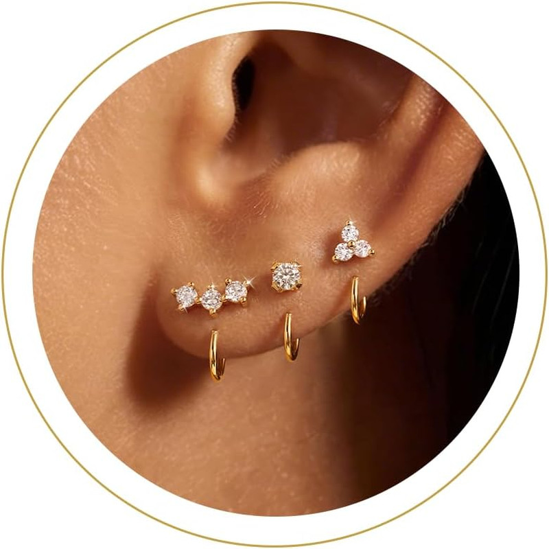 Backless Half Hoop Earrings for Women, 14K Gold Plated Huggie Set | Small Arc Ho