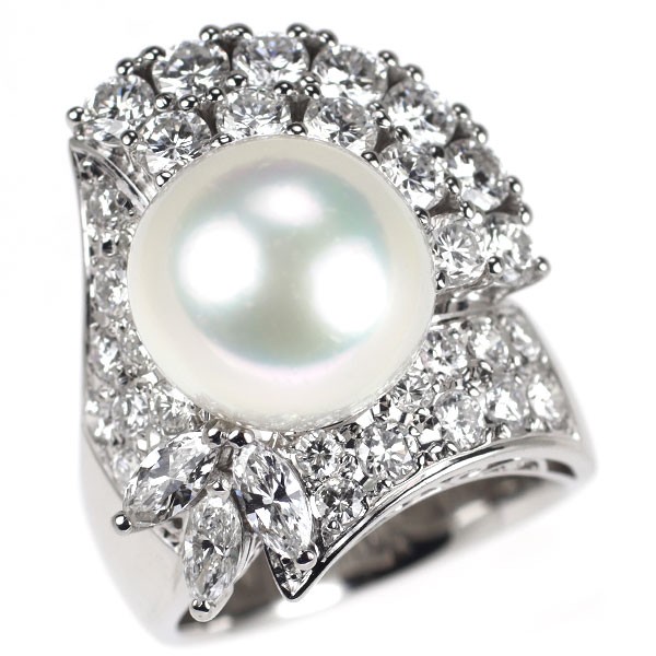 Pt900 white butterfly pearl/pearl diamond ring diameter approximately 12.0mm D2