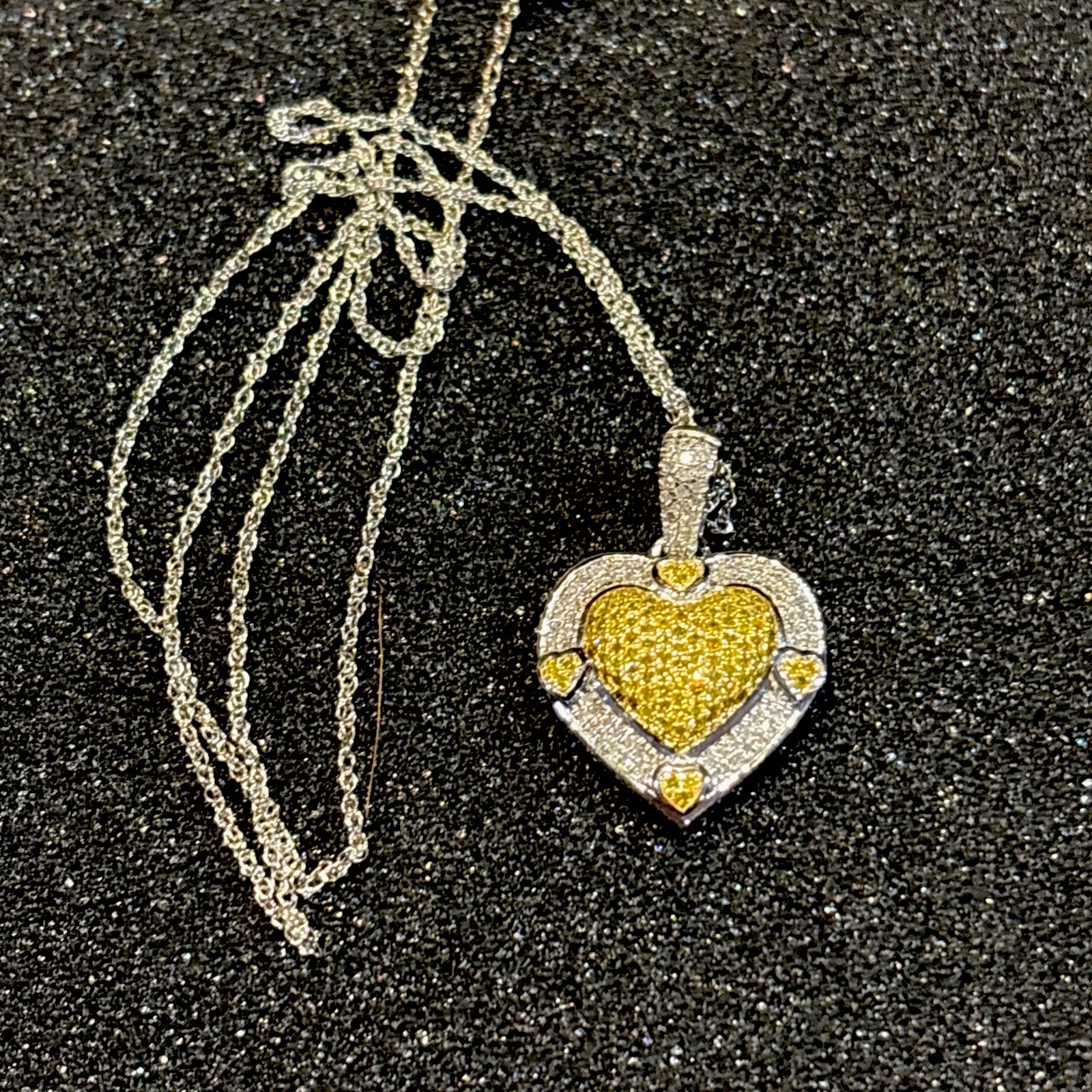 .50 CTW Round Single Yellow Diamond And White Rhodium Over Silver Heart Necklace