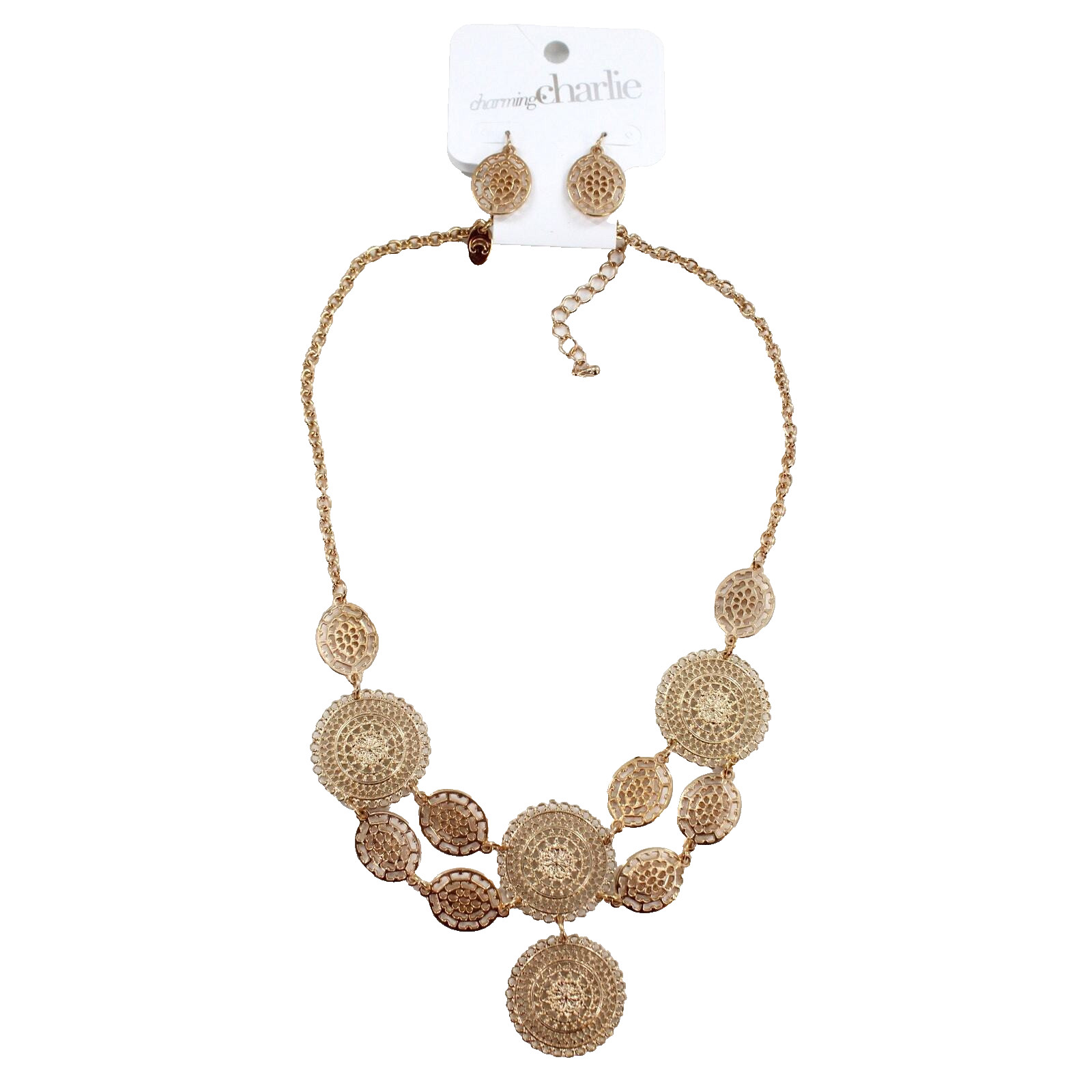 Gold Tone Statement Necklace & Earring Set by Charming Charlie #N2599