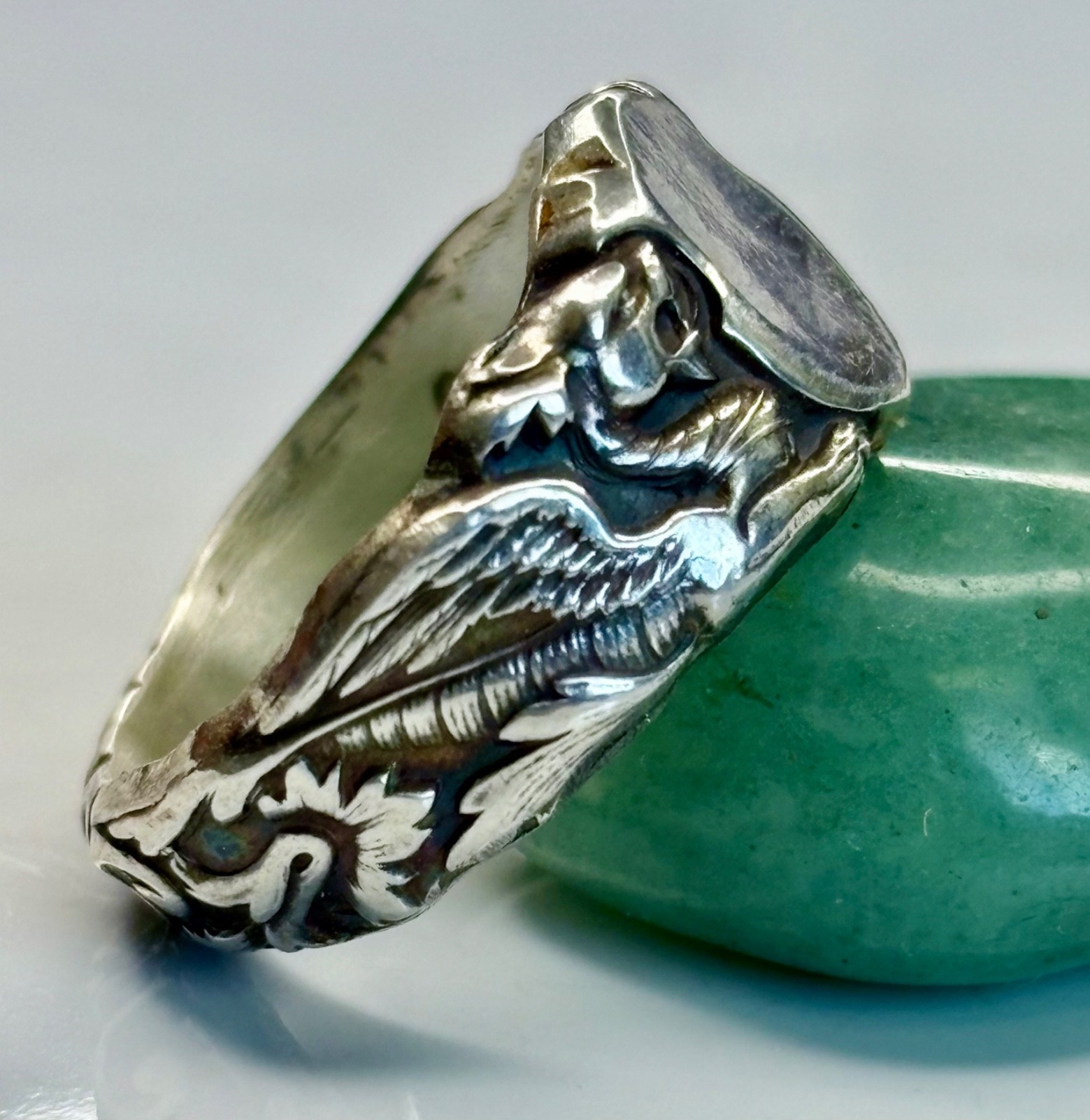 pure Silver dragon and shield Ring 999.Pure Fine Silver Bold, dragon Design