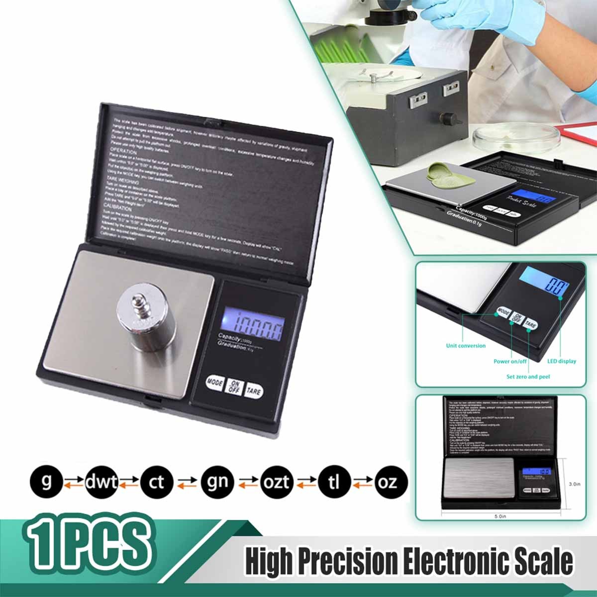 Digital Kitchen Scale 1000G/0.1G Jewelry Food Weight Gram Oz Scale