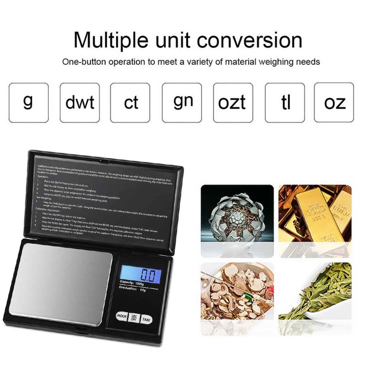Digital Kitchen Scale 1000G/0.1G Jewelry Food Weight Gram Oz Scale