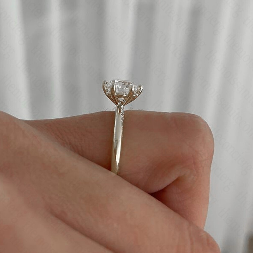 1.7 TCW Round Moissanite Classic Six Prong Engagement Ring 14k White Gold Plated