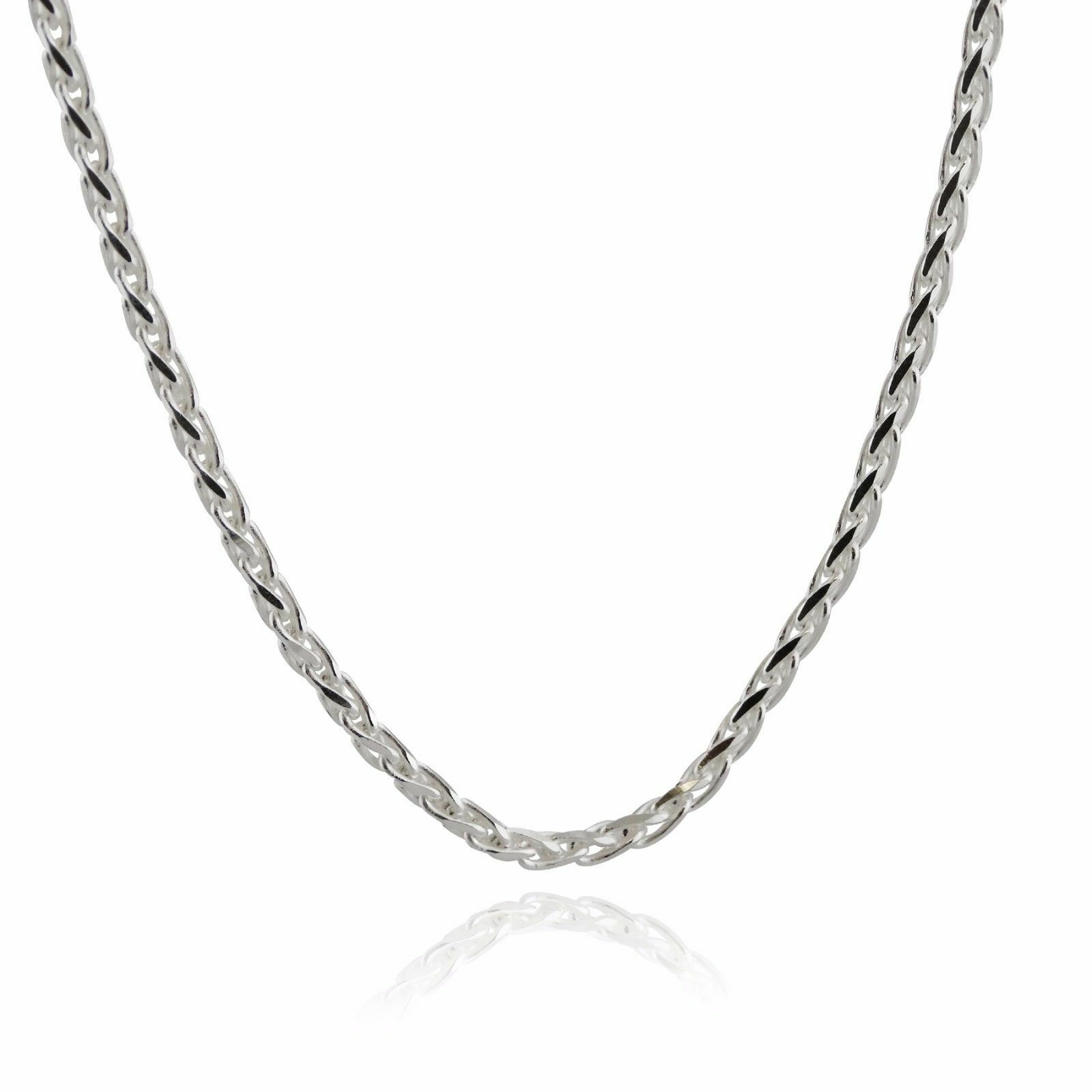 3mm Spiga Wheat Chain Necklace – 925 Sterling Silver – 080 Italian 16″-30″