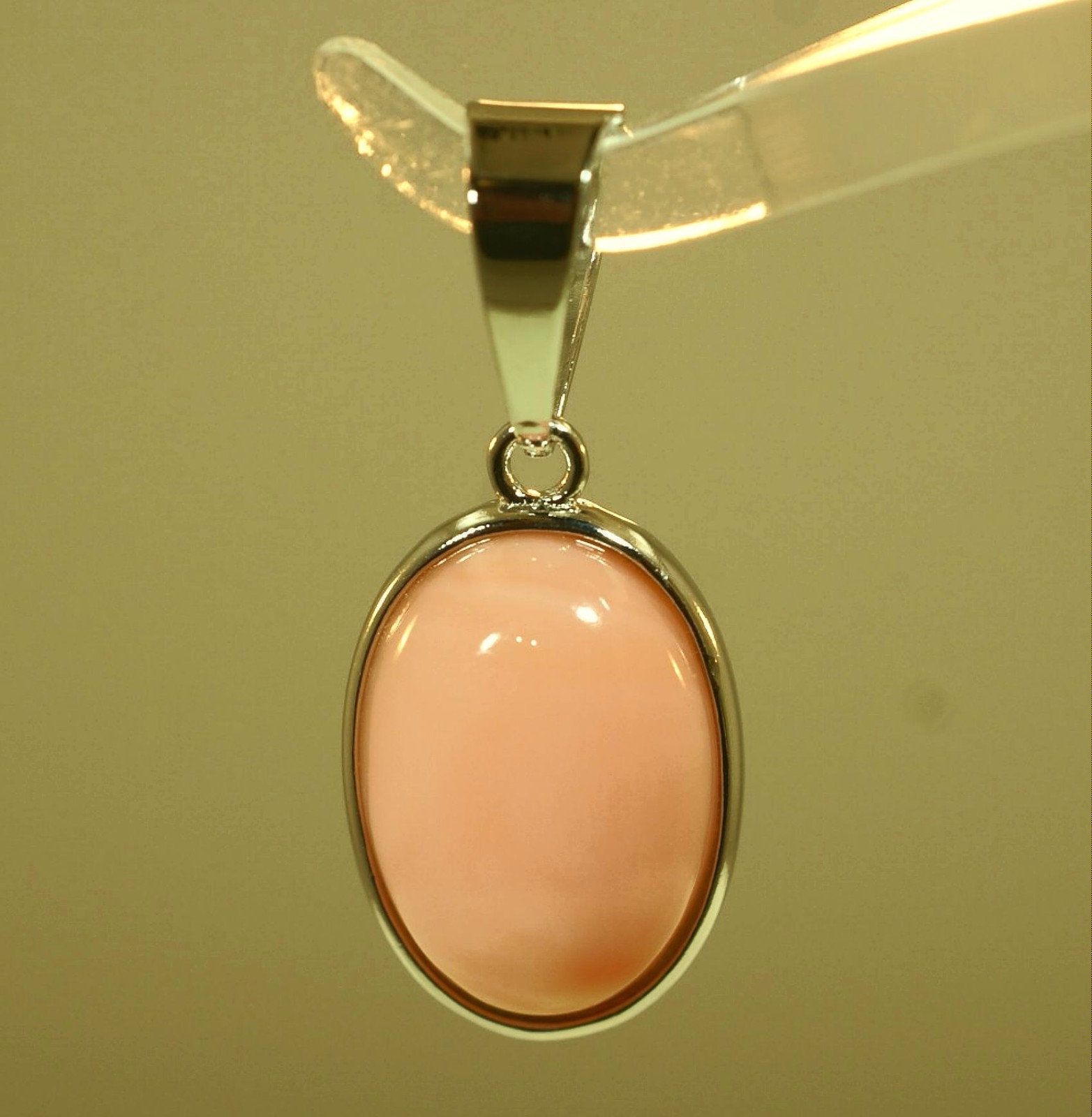 11.5MM SOLID 925 SILVER 10X14MM 4.0CTS GENUINE NATURAL OVAL PINK CORAL PENDANT