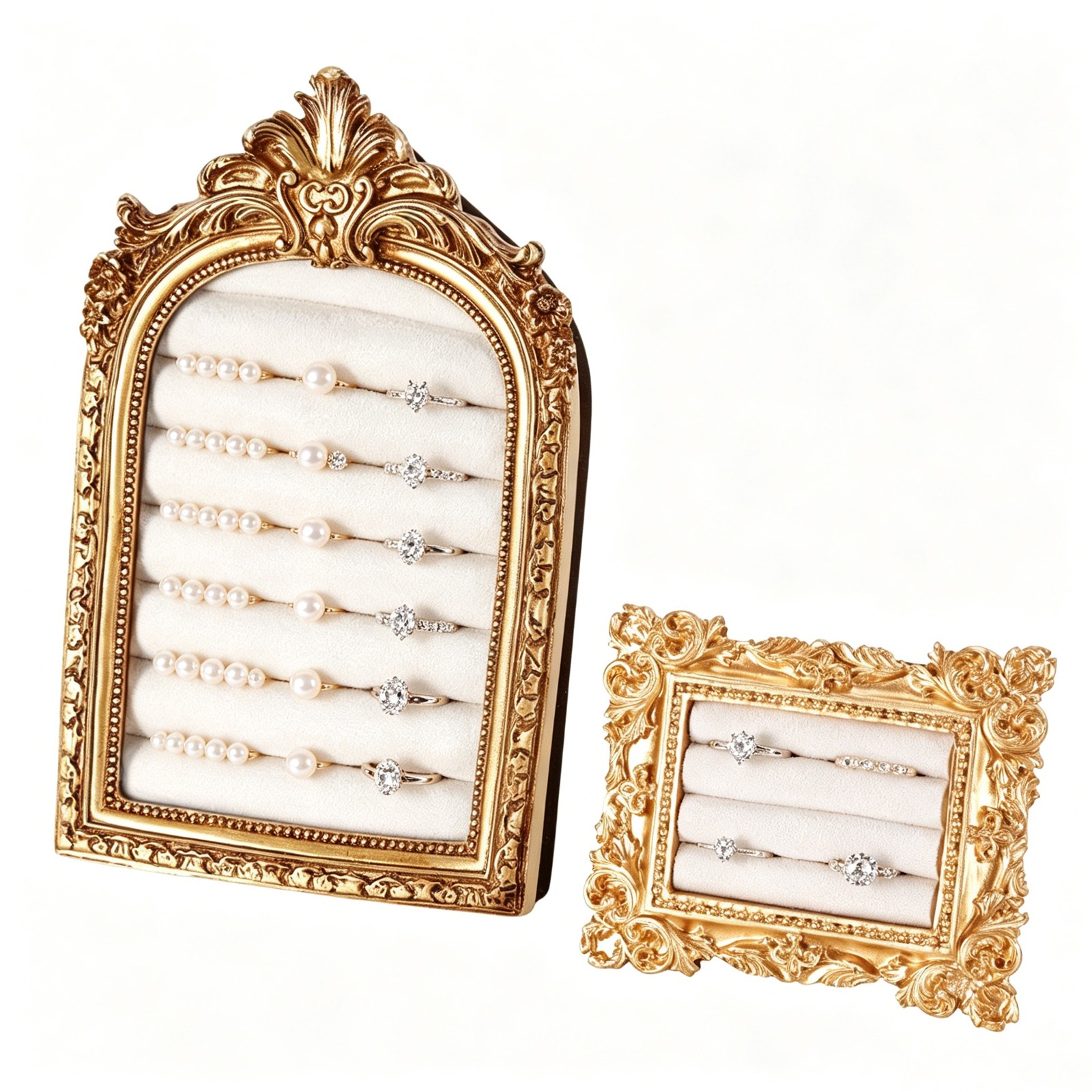 2Pcs Gold Resin Vintage Ring Holder Frame Style Photograph Prop for Women Gift