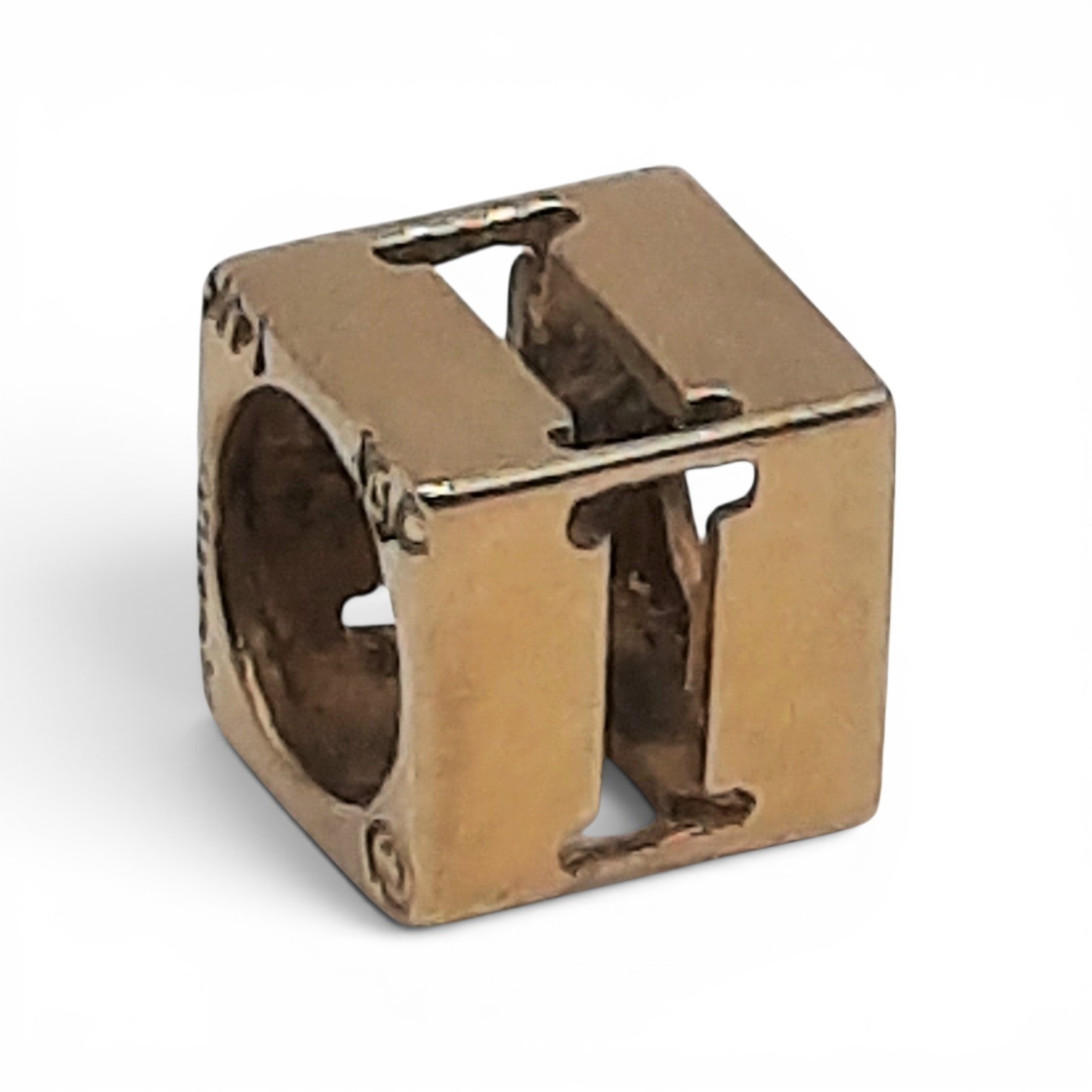 14k Yellow Gold Letter I Square Box Charm Slide Bead 0.65g Initial