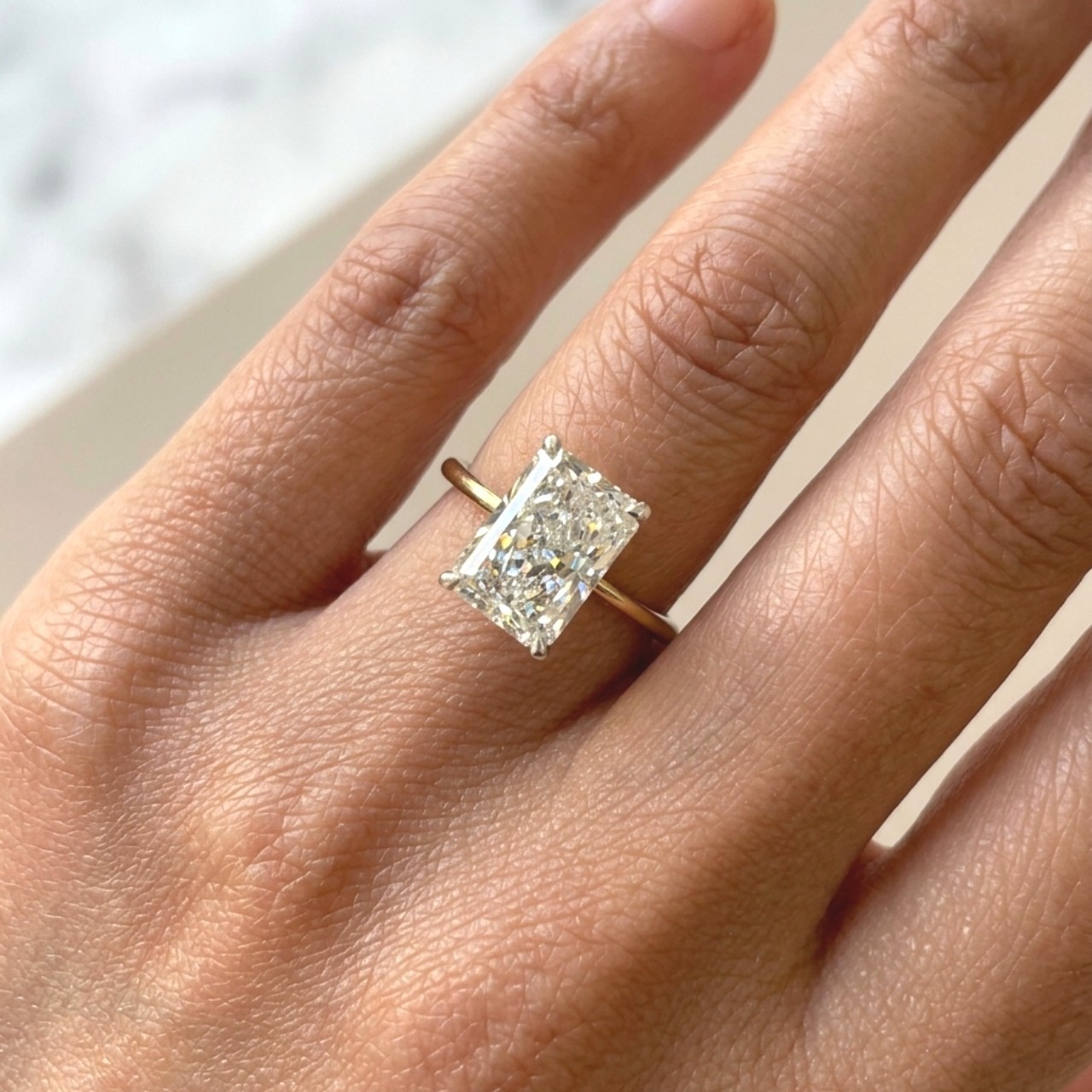 4 CT Radiant Cut Moissanite Engagement Ring Solitaire 14K Yellow Gold VVS1