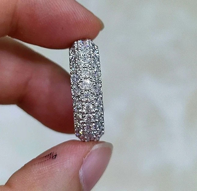 2.50Ct Round Cut Natural Diamond Eternity Wedding Band Real 950 Platinum Size 7
