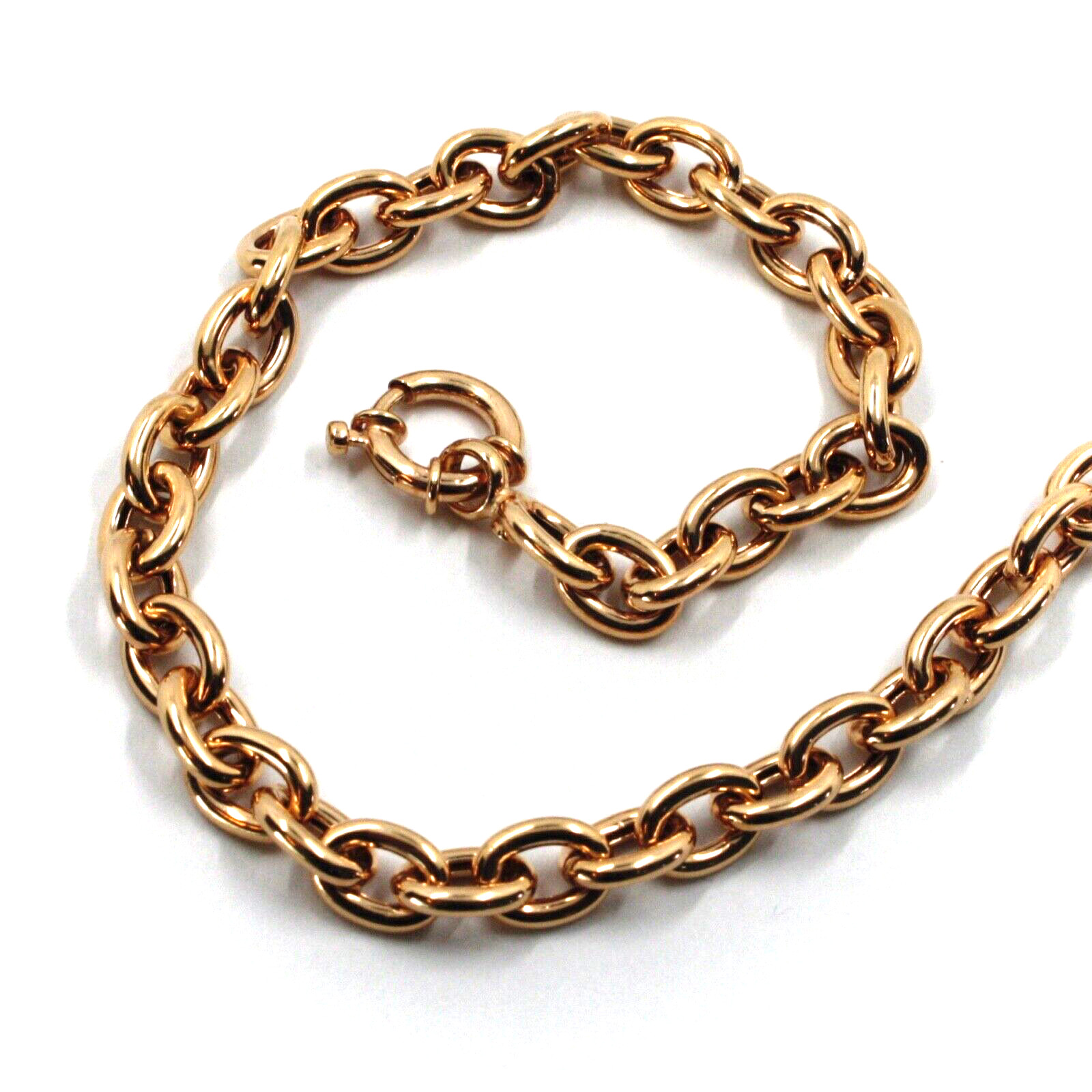 18K ROSE PINK GOLD BRACELET 20cm 7.9″, ROUND CIRCLE ROLO BIG LINK 8.5×6.5mm