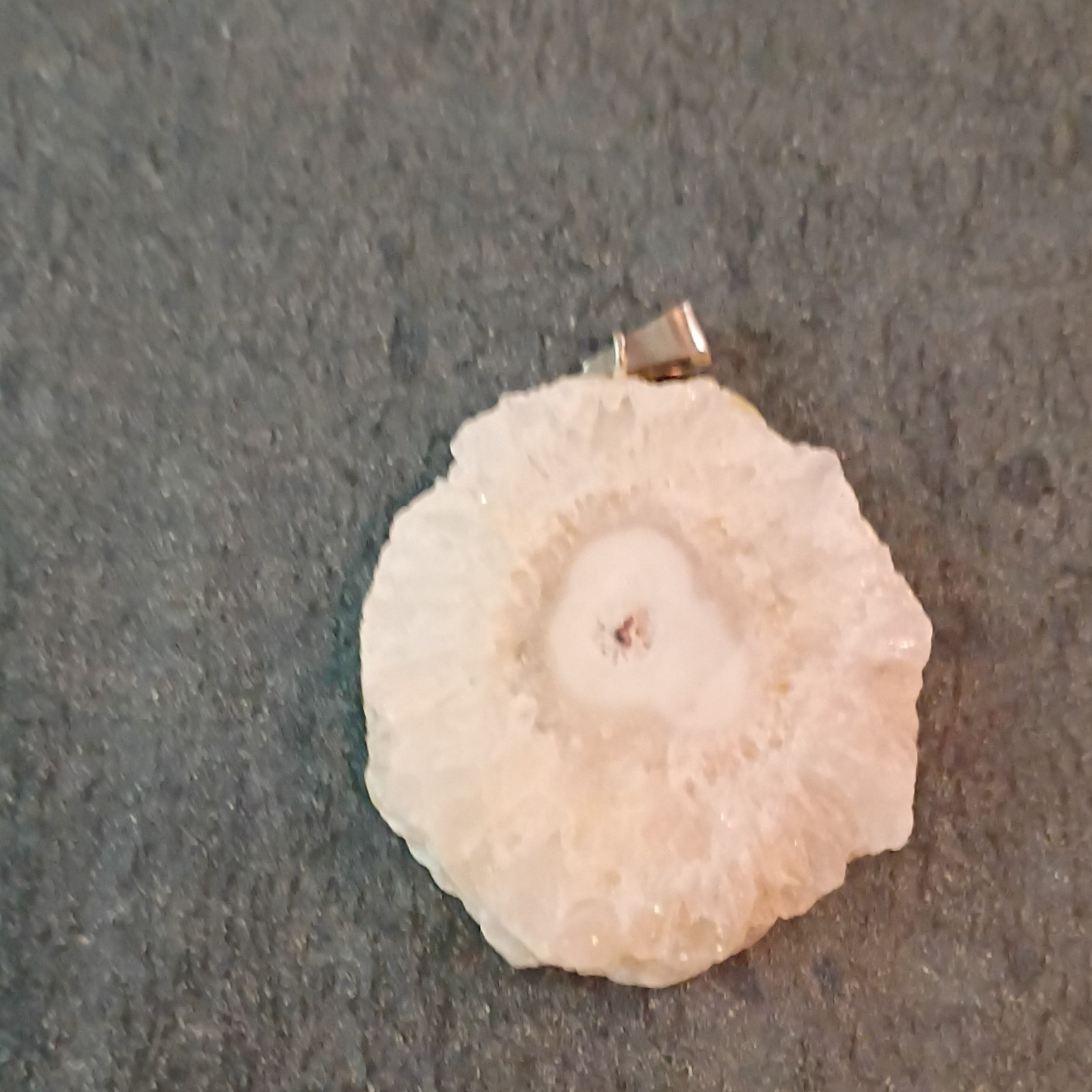 White Solar QuartRound Stone Slice Charm Pendant Silver Tone Metal Bail