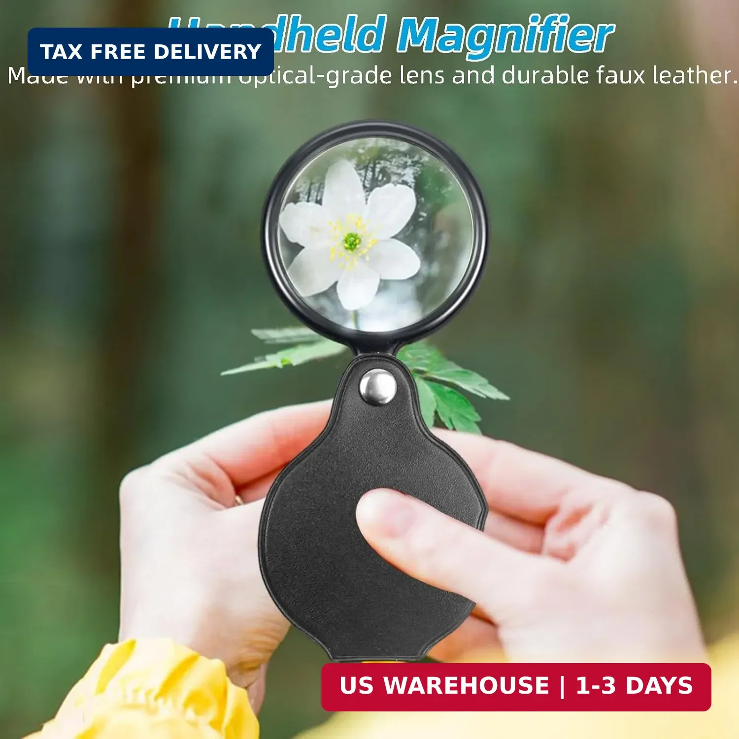 10X Small Magnifying Glass 2 PCS Mini Pocket Magnifier Folding Magnify Glass