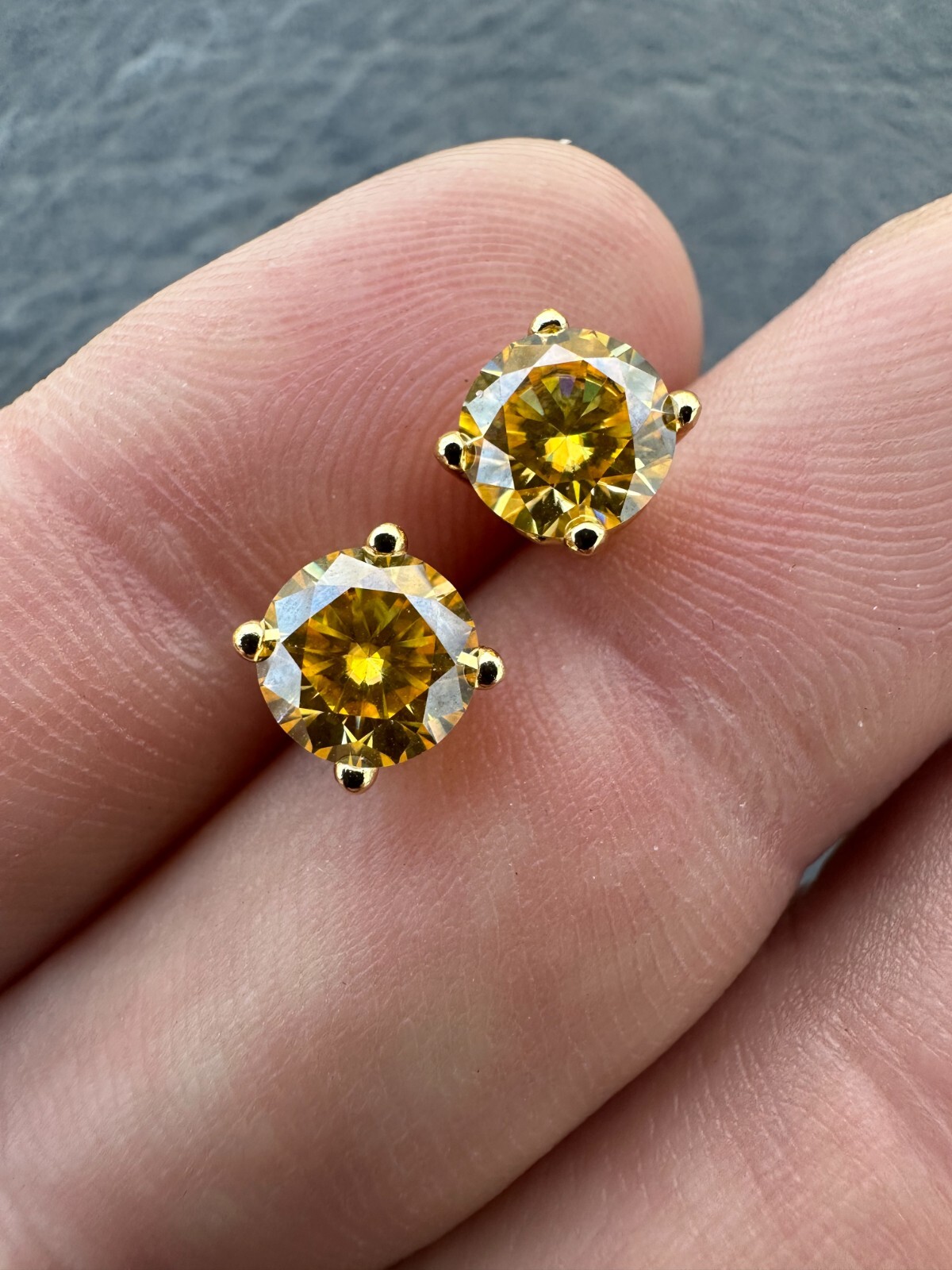 Canary Yellow Moissanite Screwback Stud Earrings 14k Gold Plate 925 Silver 3-8mm