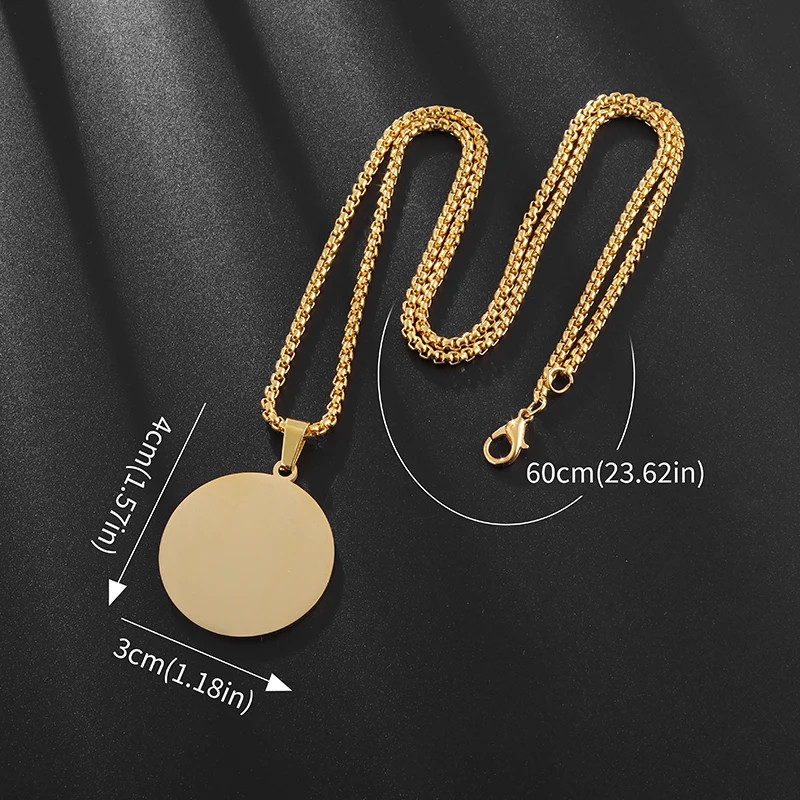 Classic Simple Glossy Stainless Steel Round Pendant Necklace Suitable for Men Wo