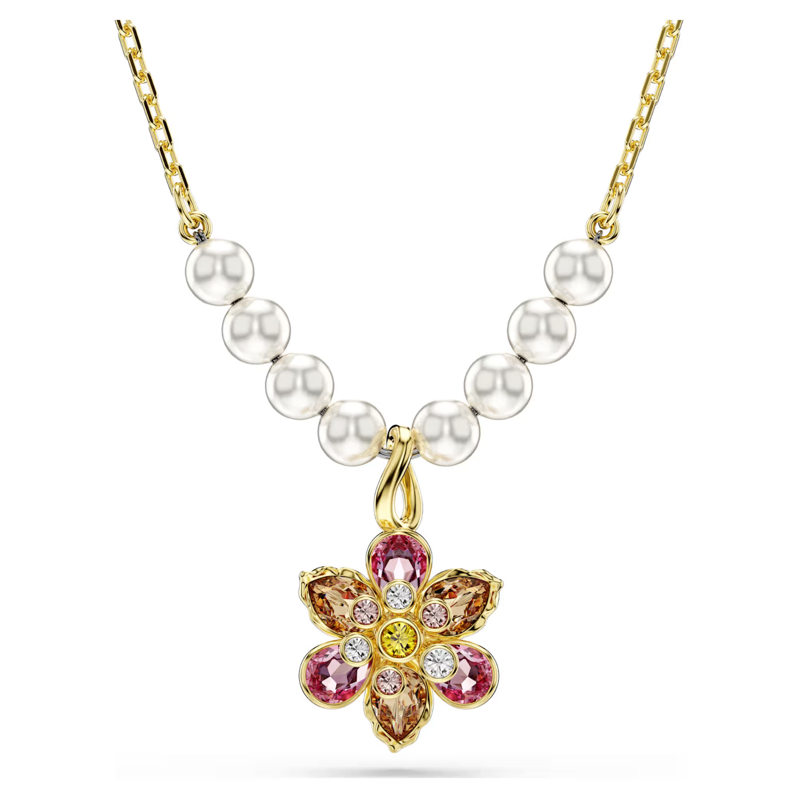 Idyllia Gold Tone Plated Pendant Flower Mixed Cuts Crystal Pearl New