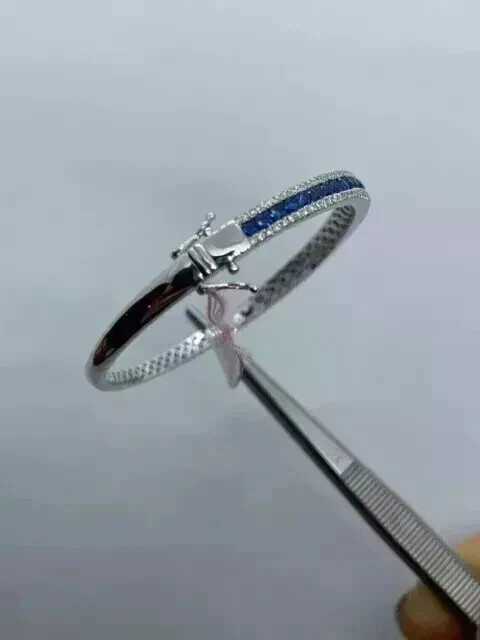 14K White Gold Plated 5Ct Princess Cut Lab Created Sapphire Bangle Bracelet