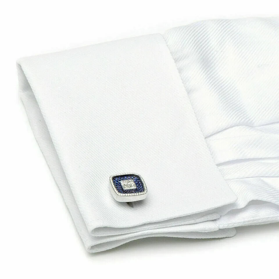 3CT ROUND CUT SAPPHIRE LAB-CREATED MEN’S WEDDING CUFFLINK 14K WHITE GOLD PLATED