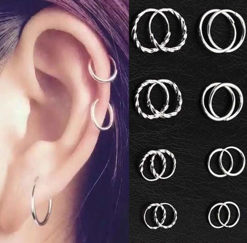 2Pcs SOLID STERLING SILVER PLAIN 1.2MM THICK ROUND ENDLESS HOOP 7-25MM Gift PE16