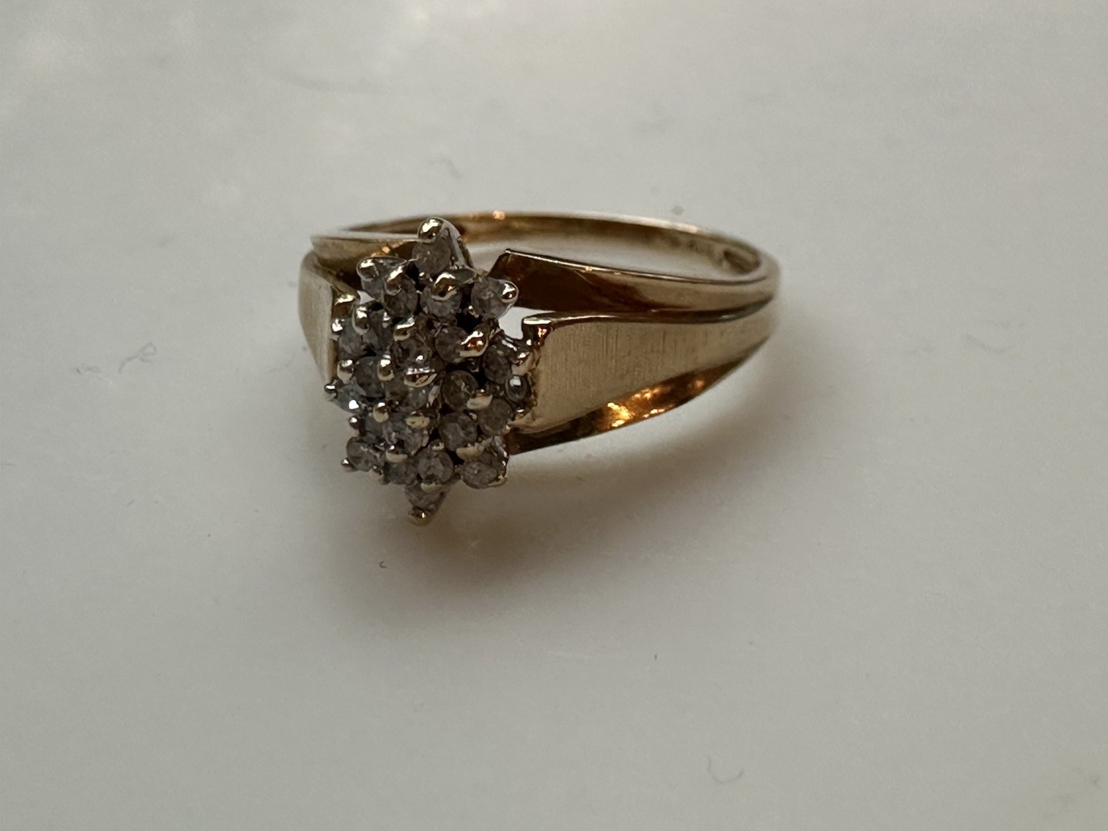 10K Yellow Gold Diamond ClusterCocktail Ring Marquise Style 2grams
